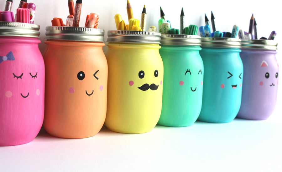 Kawaii Inspired DIY Mason Jar Pen, Marker and Pencil Holders