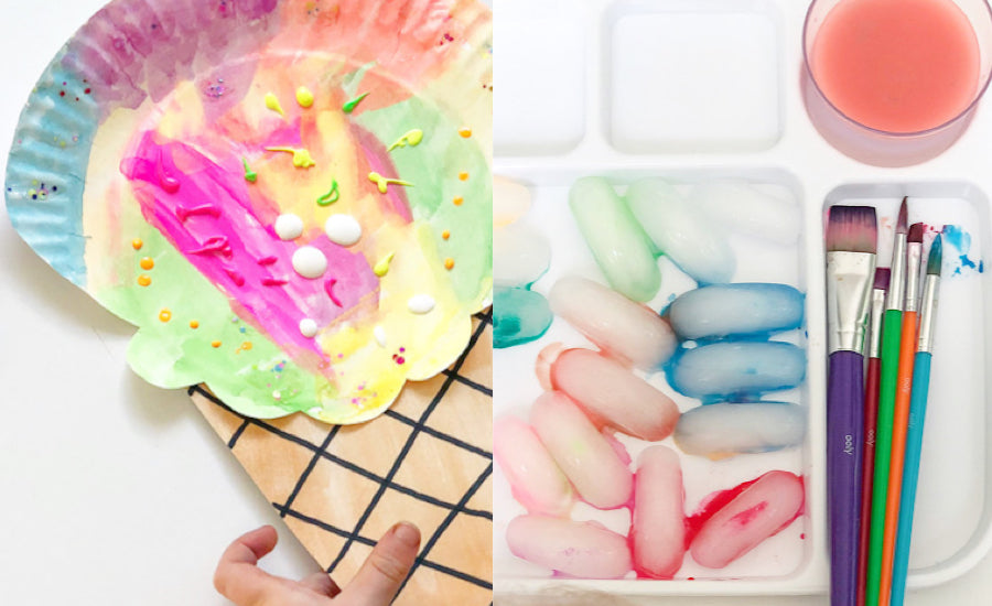 colorful ice cubes and ice cream cone