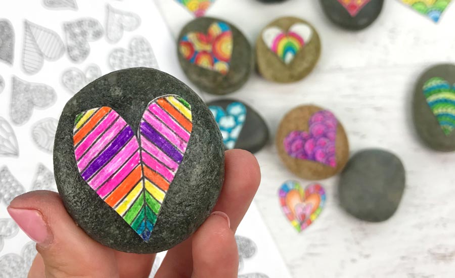 Valentine’s Day Crafts - Doodle Hearts Coloring Page and Heart Keepsake Rocks