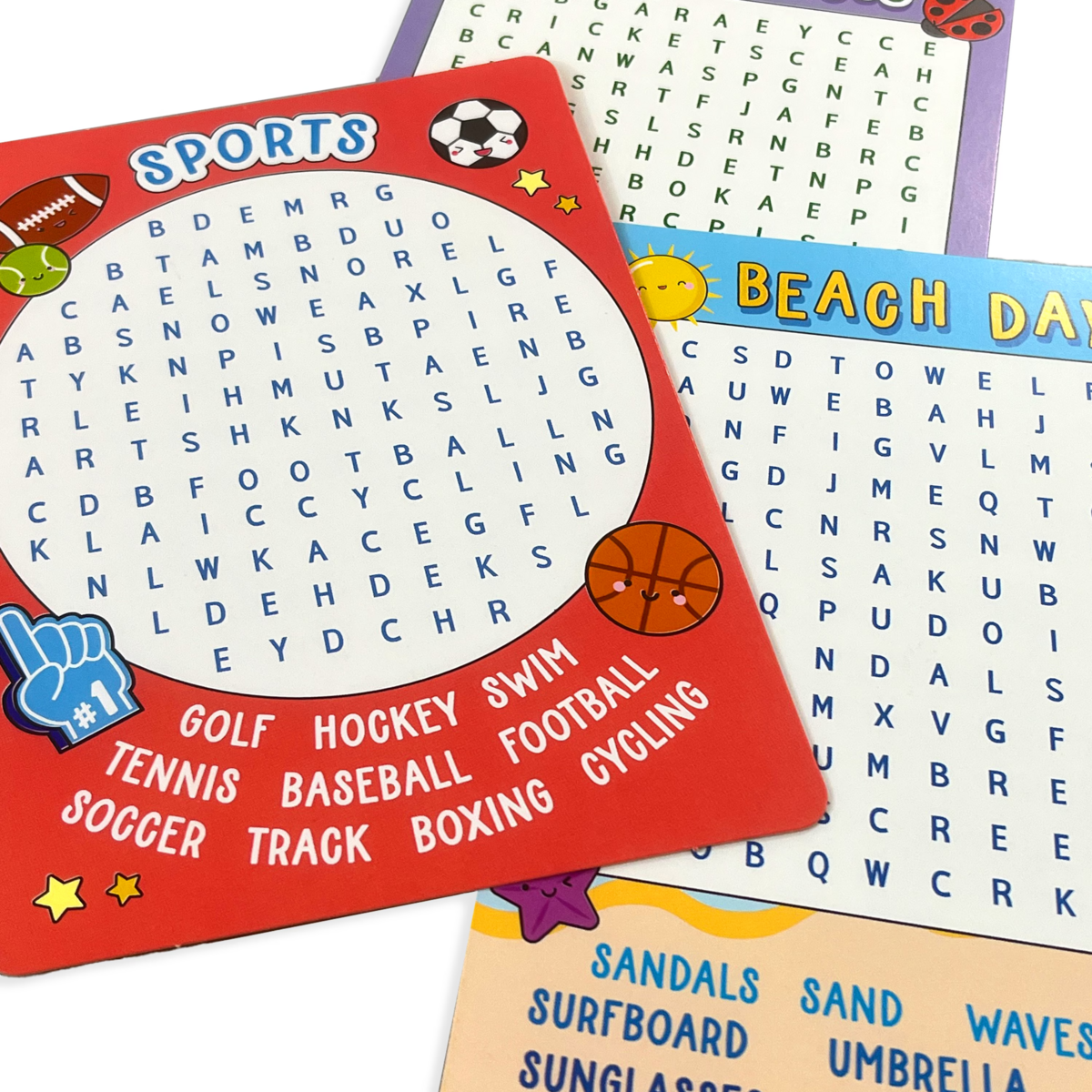 Word Search Paper Games activity card set word finder close up