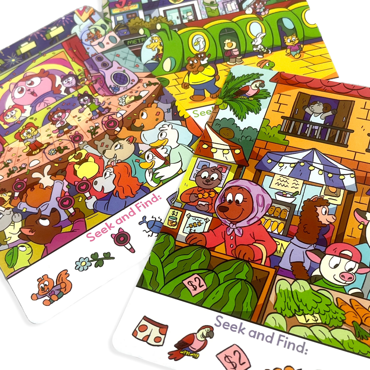 Seek and Find Paper Games activity card set close up