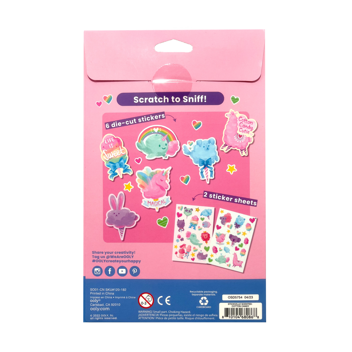Stickiville Cotton Candy scented stickers back of packaging