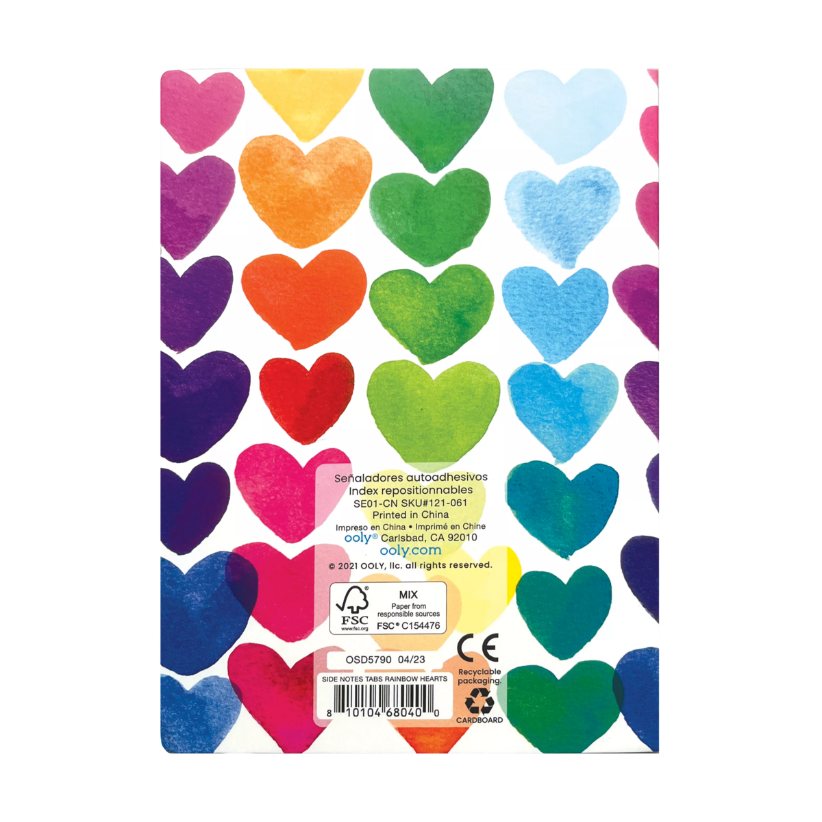 Side Notes Sticky Tab Note Pad - Rainbow Hearts back