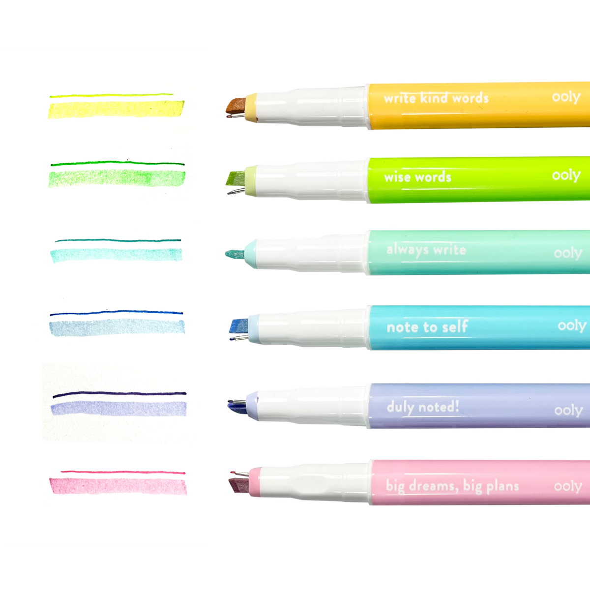 Noted! 2-in-1 micro fine pen and highlighter tips and color swatches