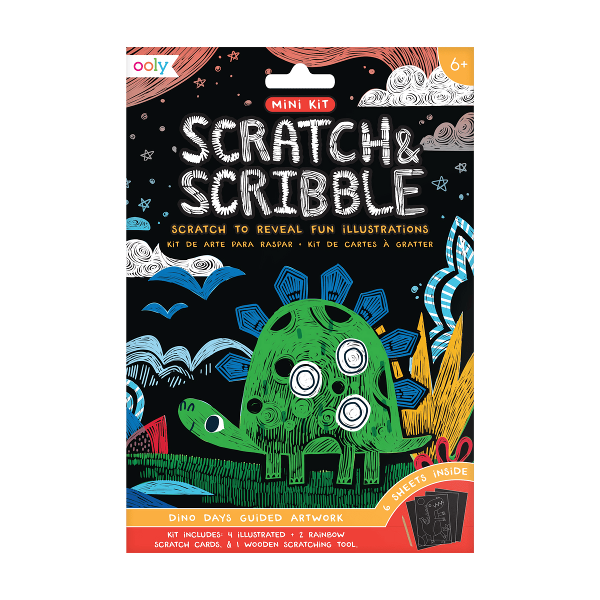 Dinosaur Days Scratch and Scribble Mini Scratch Art Kit - OOLY