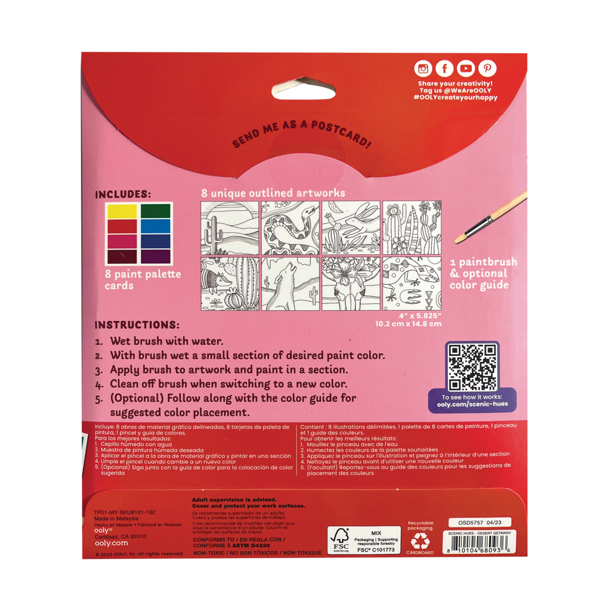 Desert Getaway Scenic Hues DIY watercolor art kit back of packaging