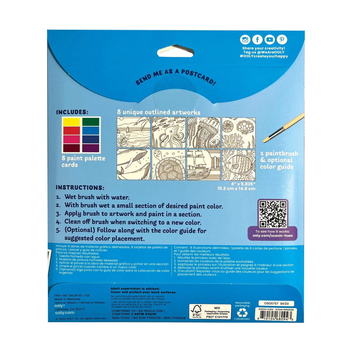 Ocean Paradise Scenic Hues DIY watercolor art kit back of packaging