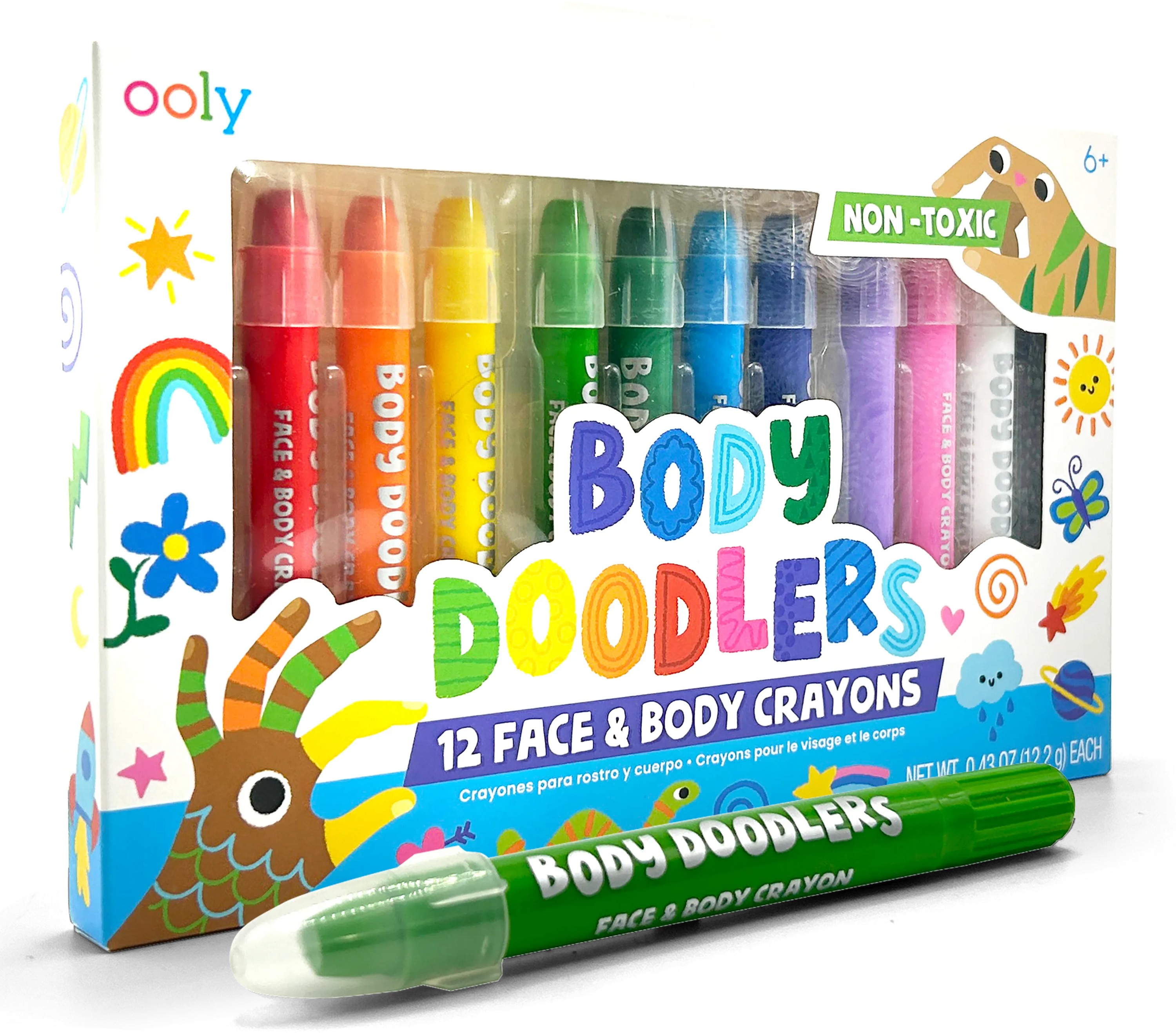 Quarter angle of packaging of OOLY Body Doodlers - Face & Body Crayons