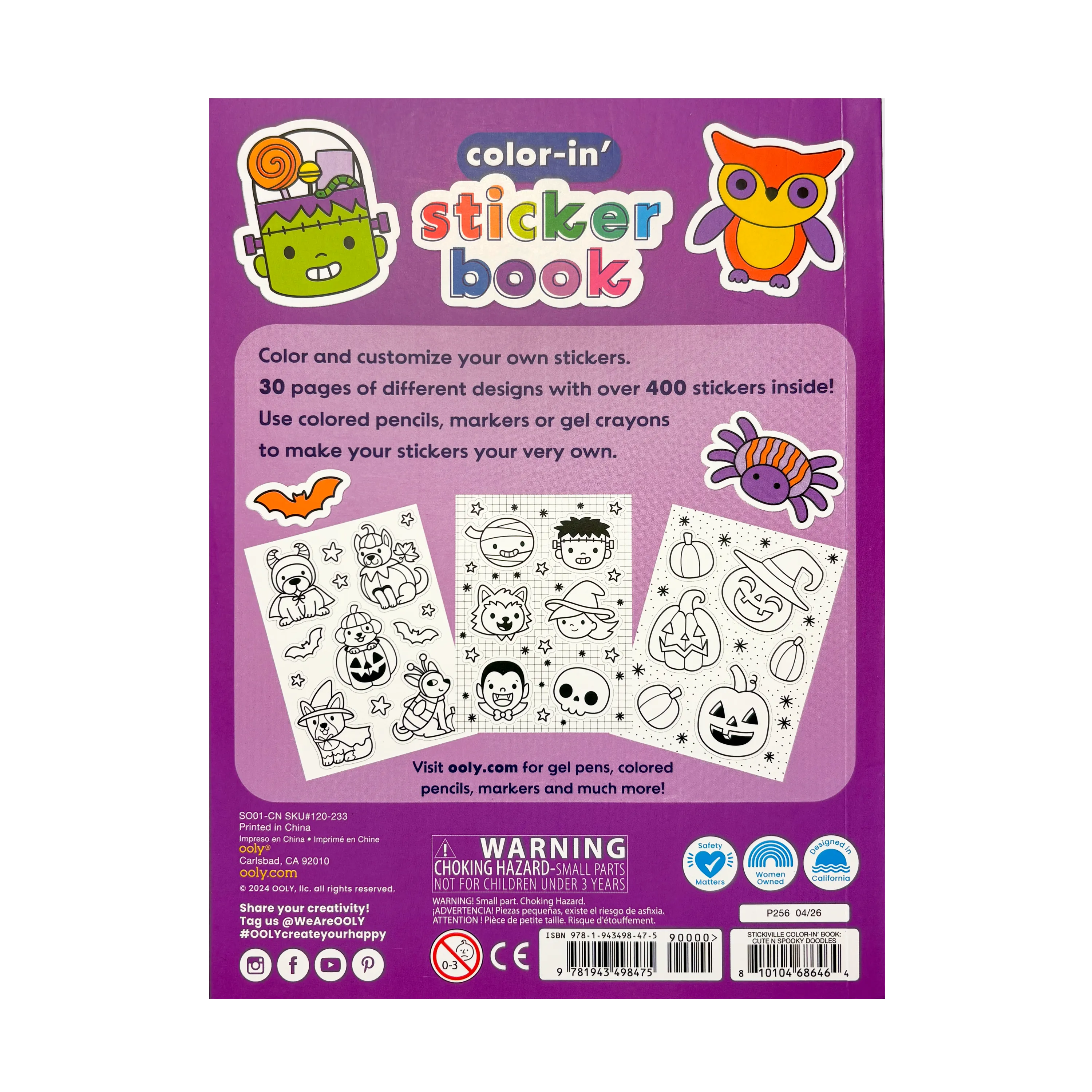 Stickiville Color-In' Sticker Book - Cute-N-Spooky Doodles - 400+ Stickers