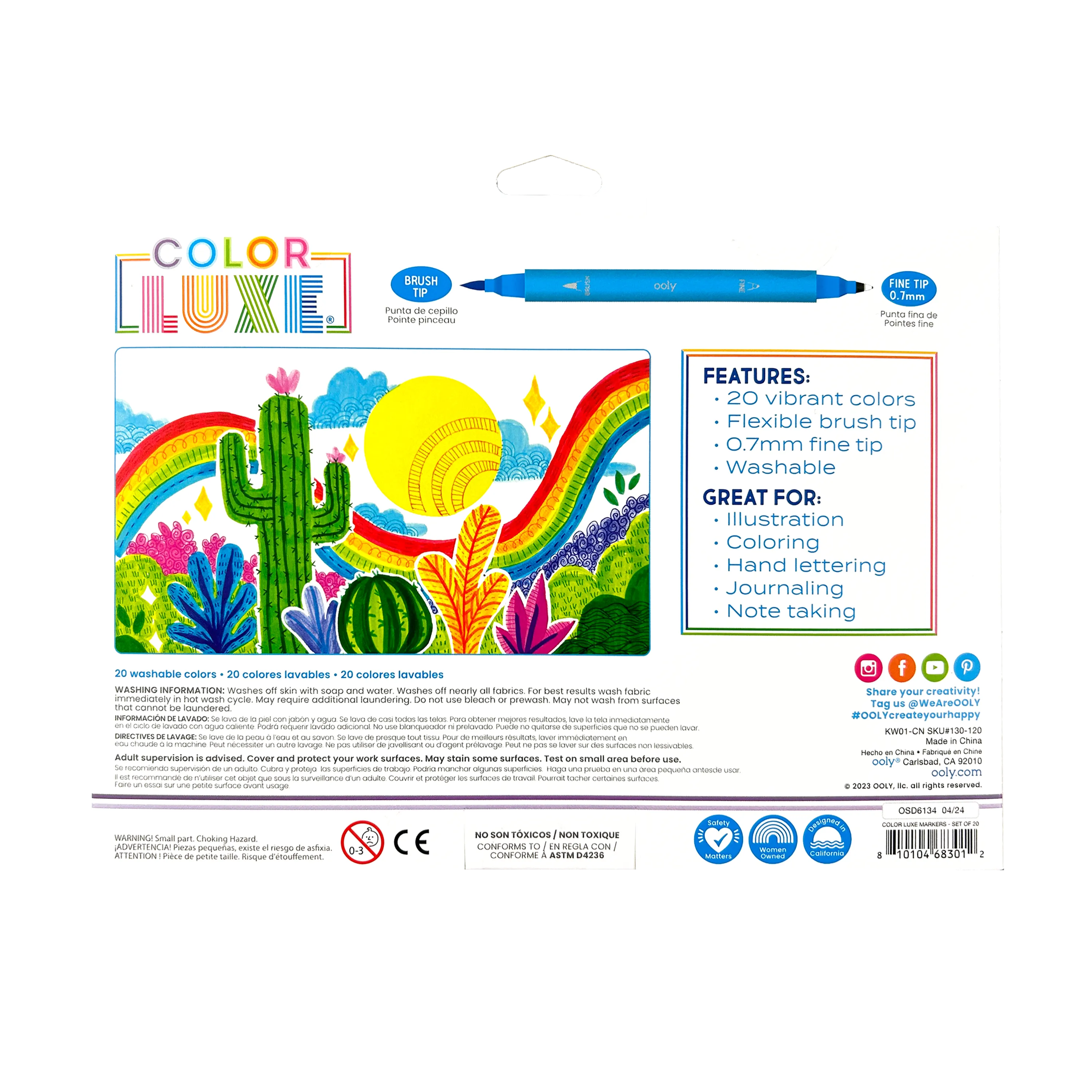 Back of packaging of OOLY Color Luxe Double Ended Markers