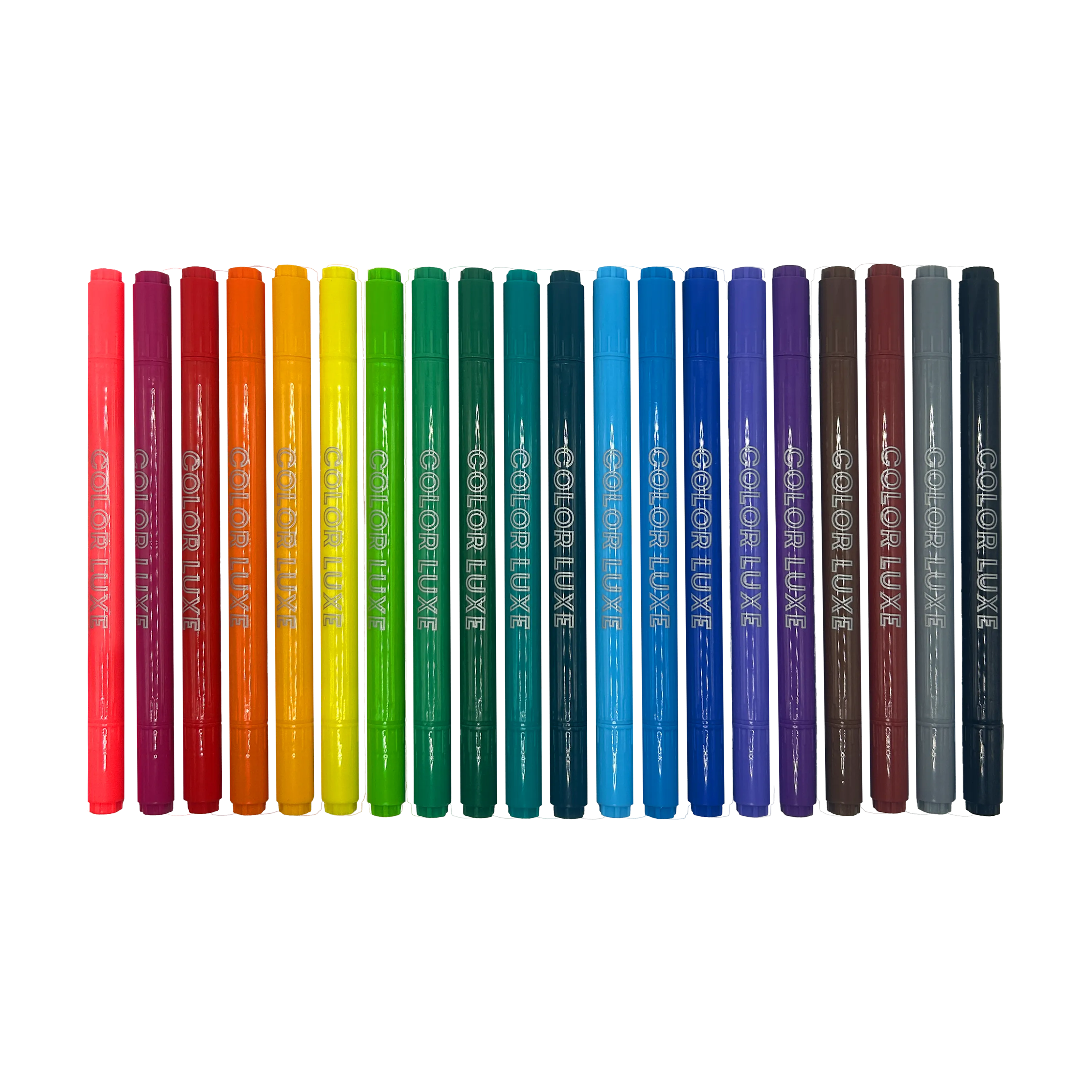 Row of all 20 capped OOLY Color Luxe Double-Ended Markers
