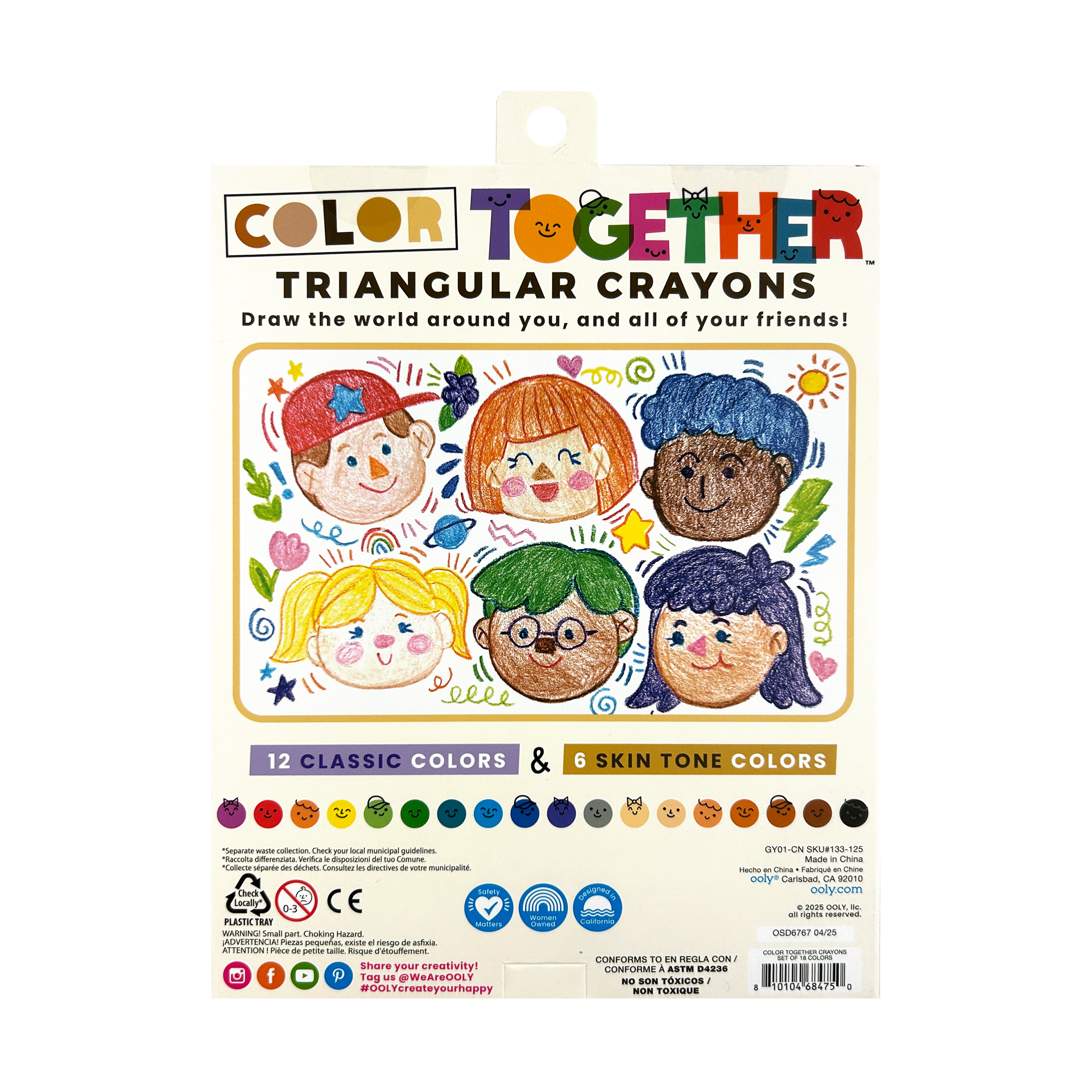 Back of packaging of OOLY Color Together Triangular Crayons on a white background