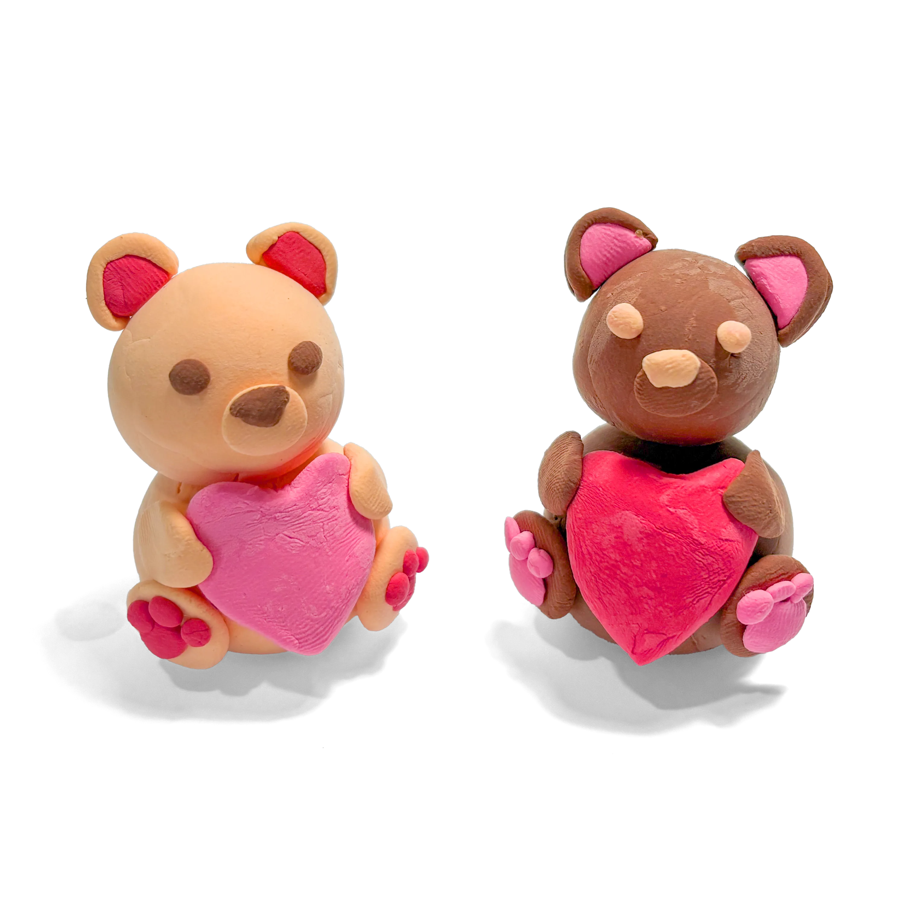 Two completed clay bears with hearts made with OOLY Creatibles Air Dry Clay BFFs Kit - Lovely Bears