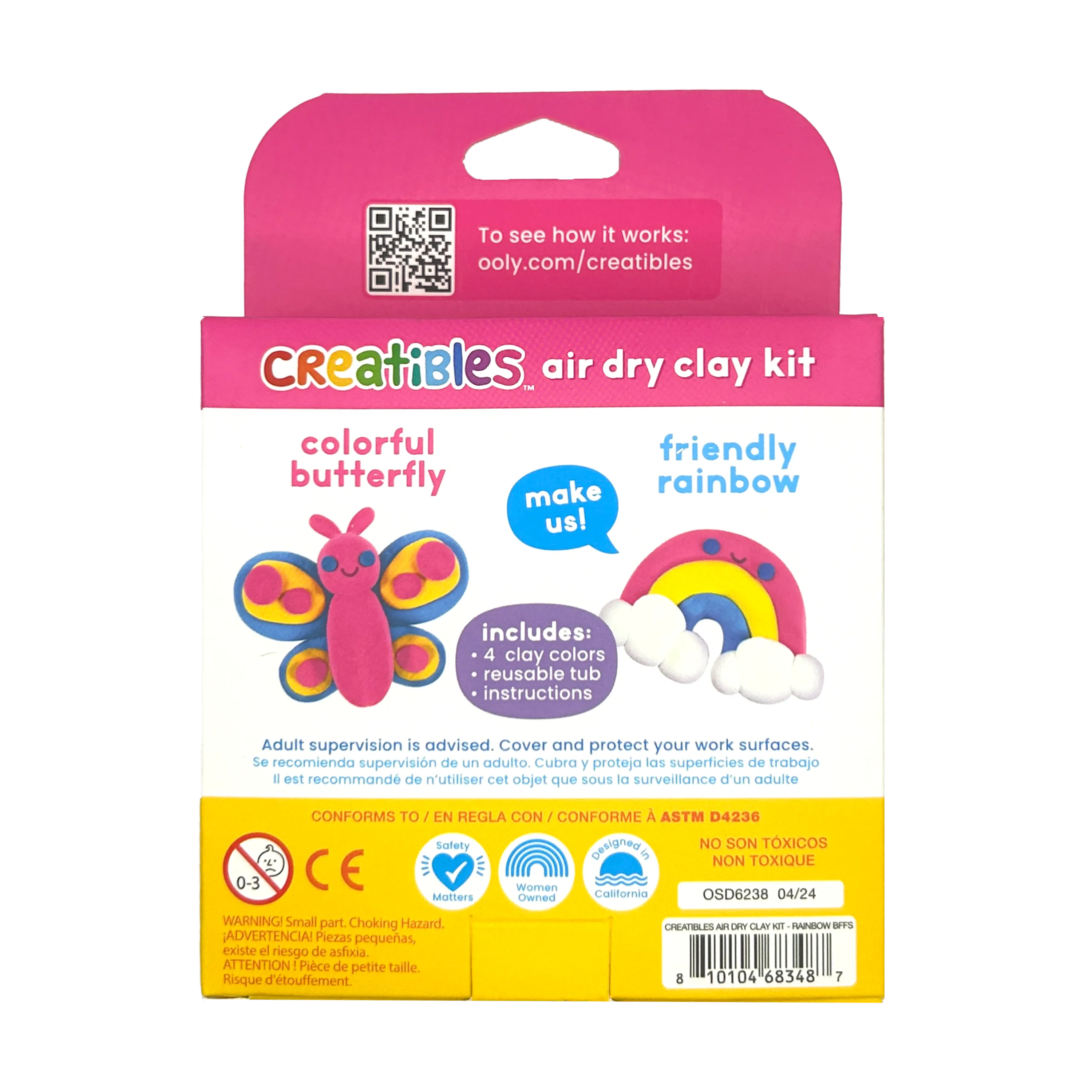 Back of packaging of Creatibles Mini Air Dry Clay Kit - Rainbow BFFs