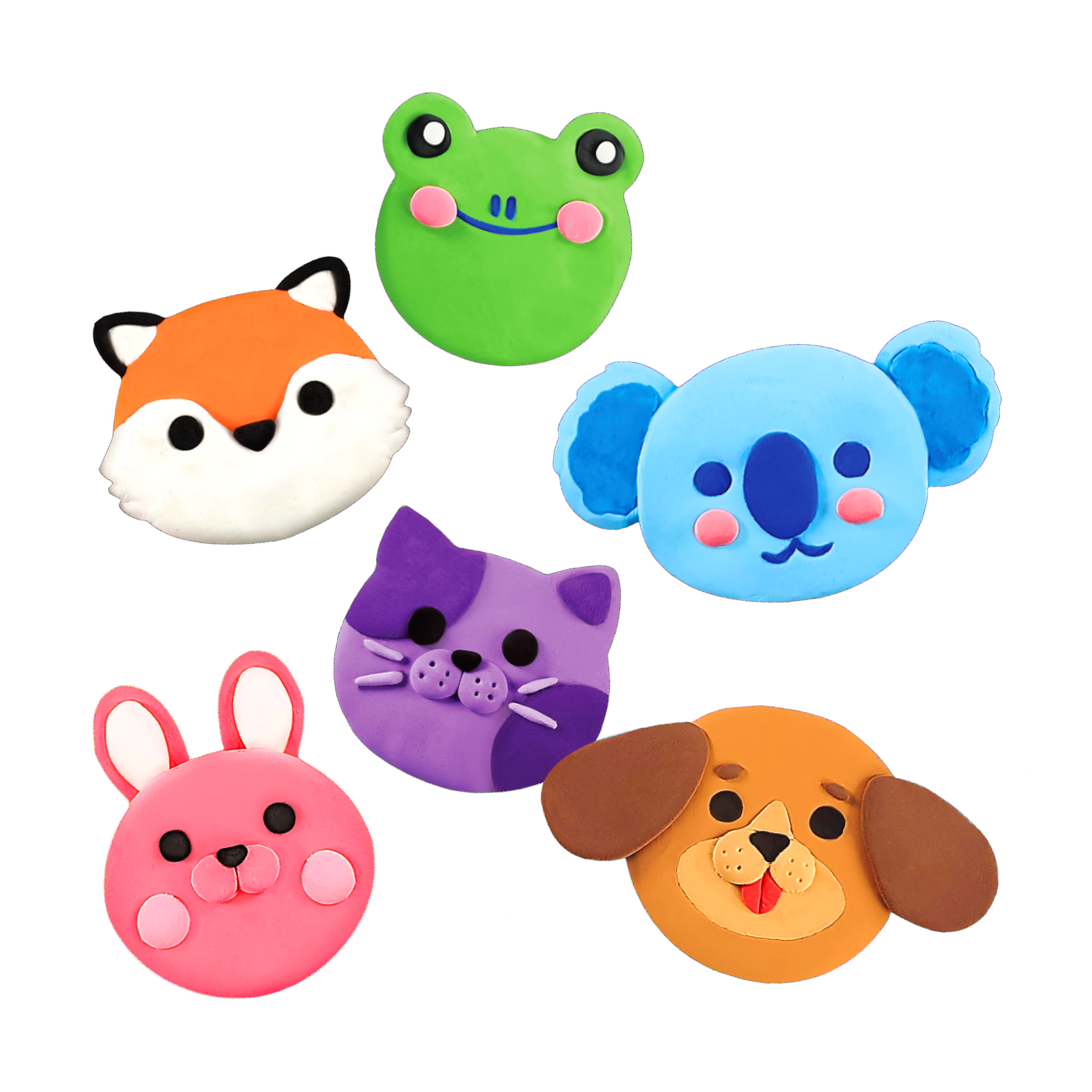 Completed, cute animals made from OOLY Creatibles Deluxe Air Dry Clay Kit