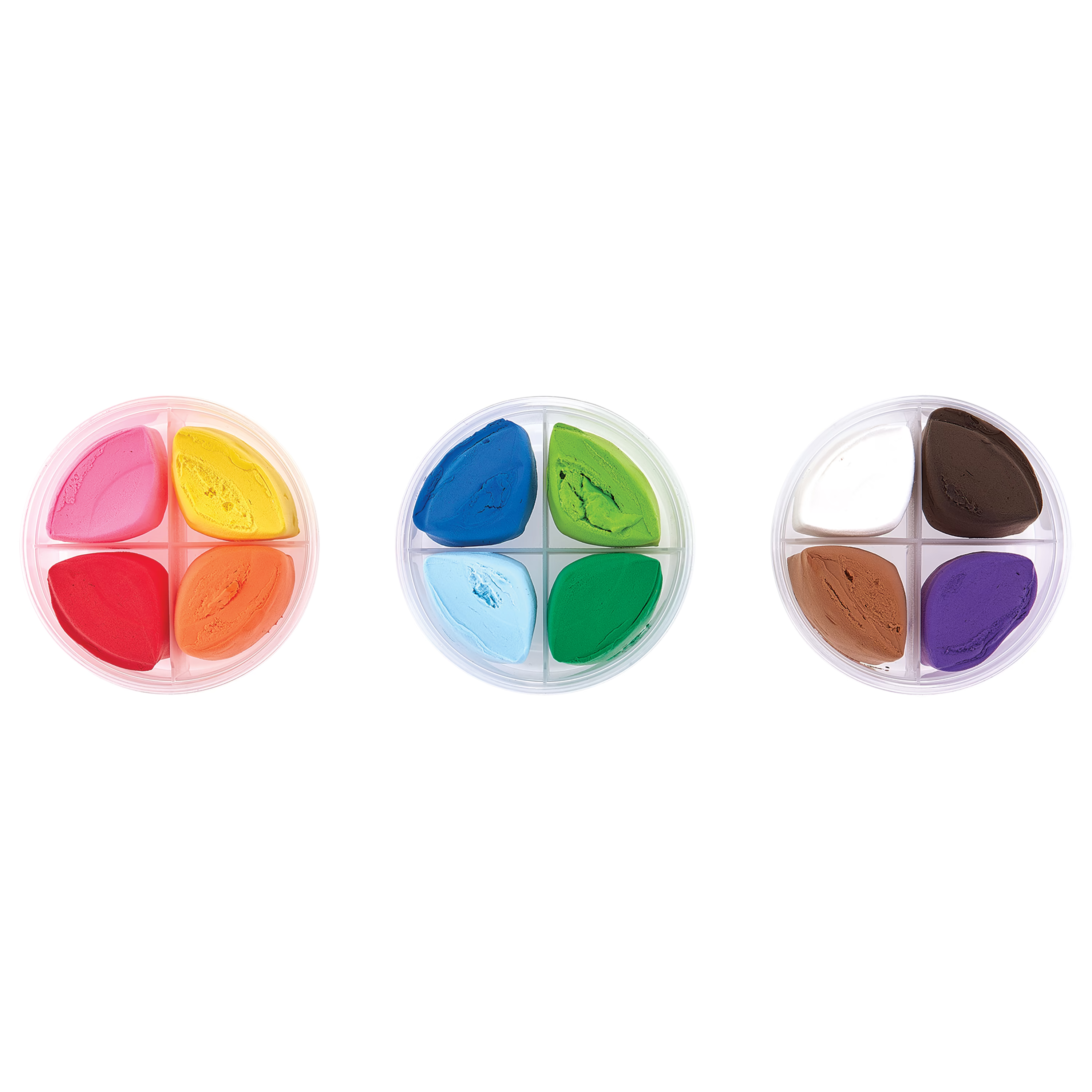 Set of three clay containers from the OOLY Creatibles Standard Air Dry Clay Kit on a white background
