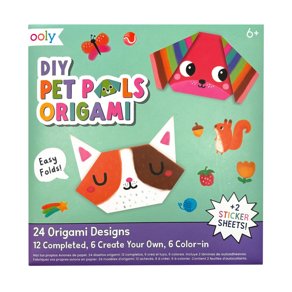 DIY Pet Pals Origami Activity Kit - 24 Designs - 2 Sticker Sheets