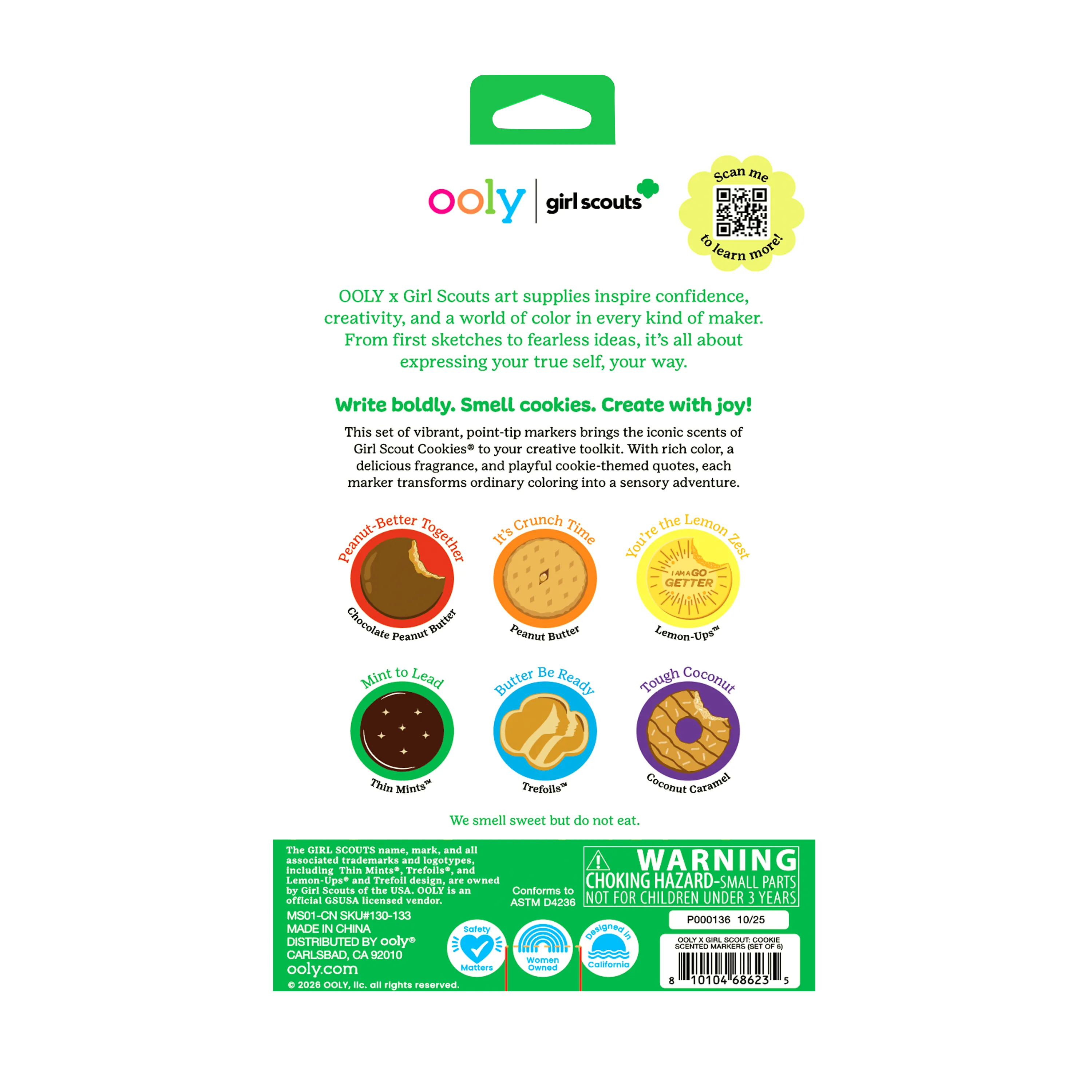 Back of packaging of OOLY x Girl Scouts Cookie Scented Markers