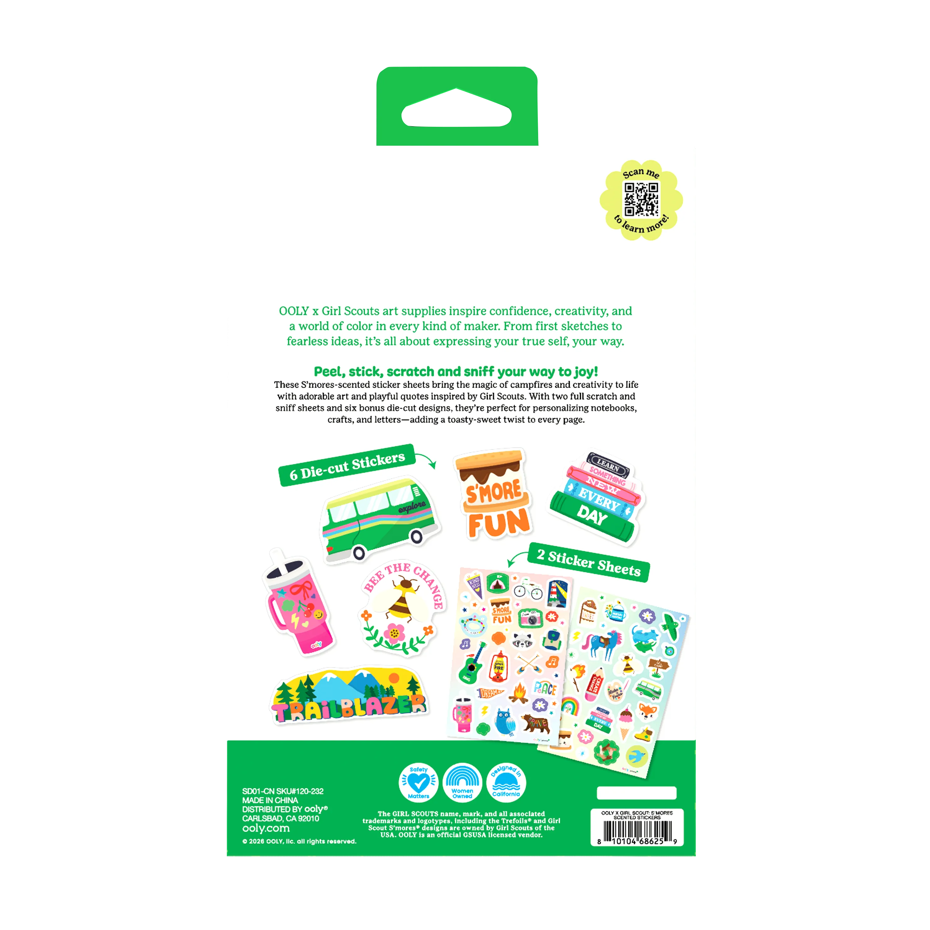 Back of packaging of OOLY x Girl Scouts S’more Scented Stickers