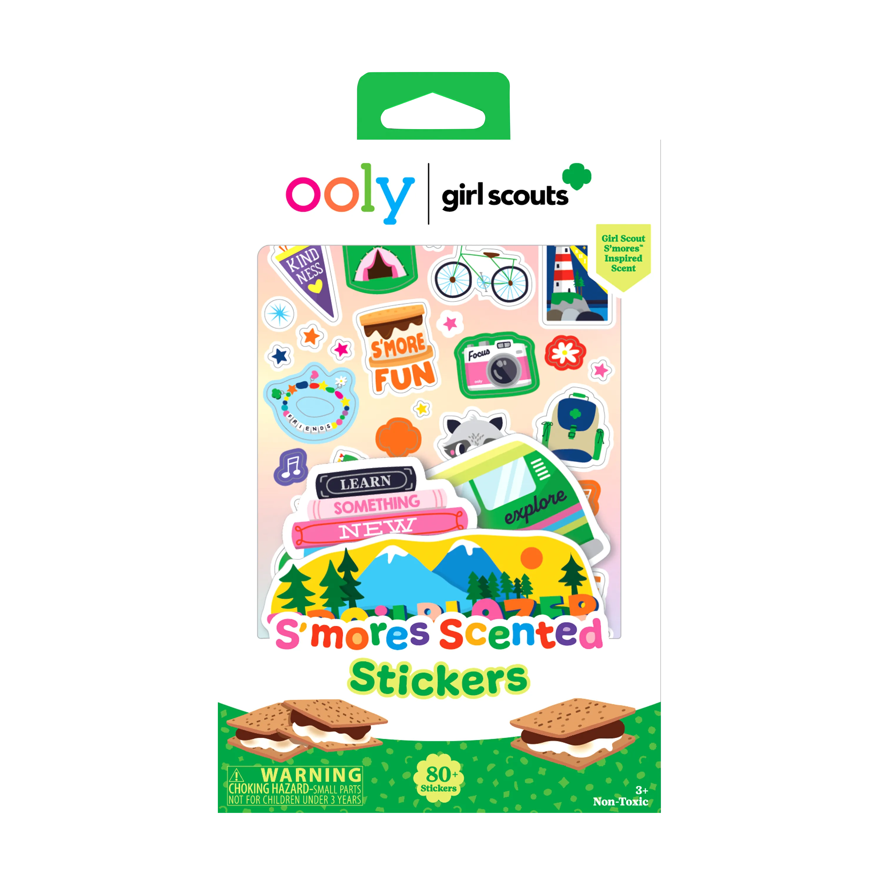 Front of packaging of OOLY x Girl Scouts S’more Scented Stickers