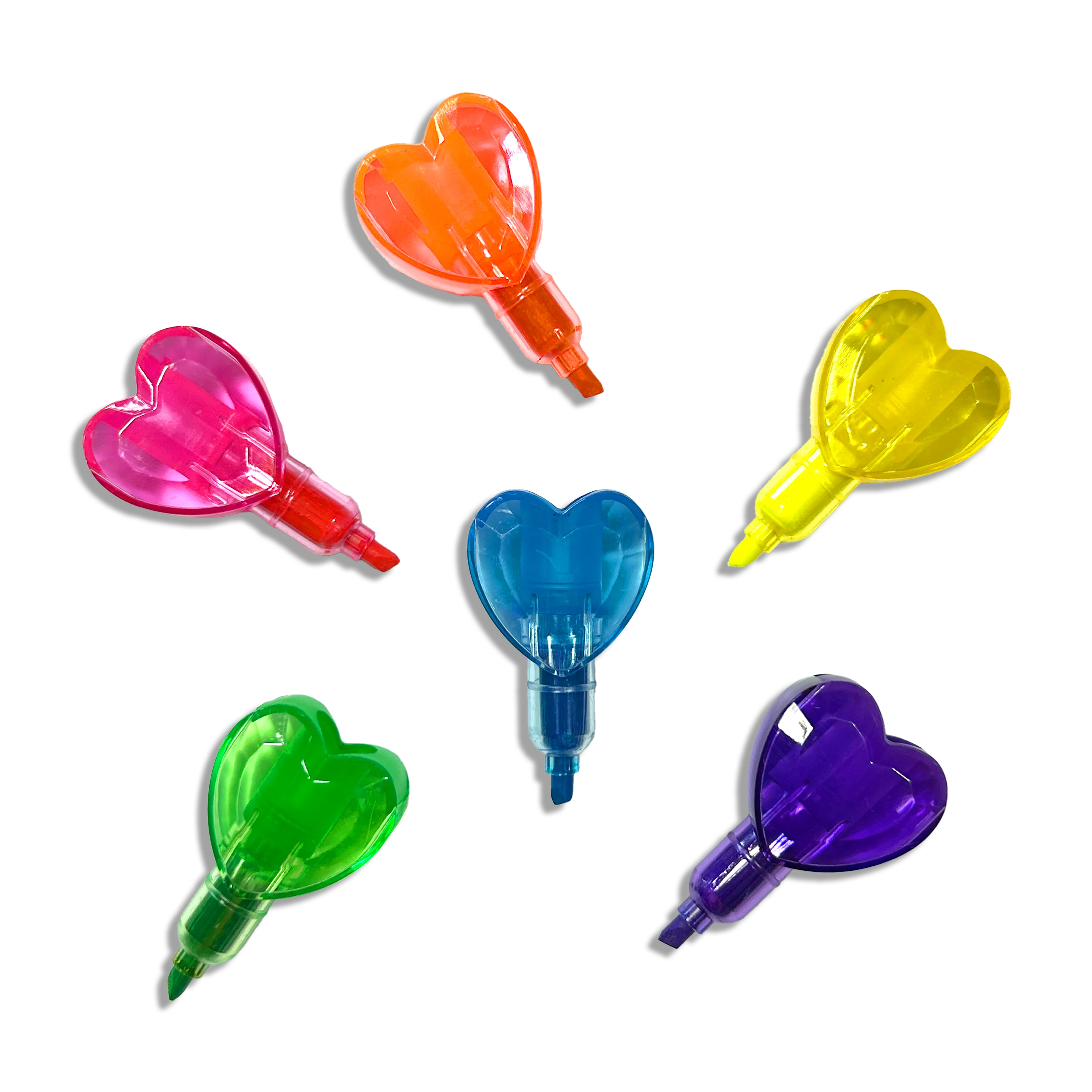 Separated OOLY Heart Stacks Stacking Highlighters on a white background