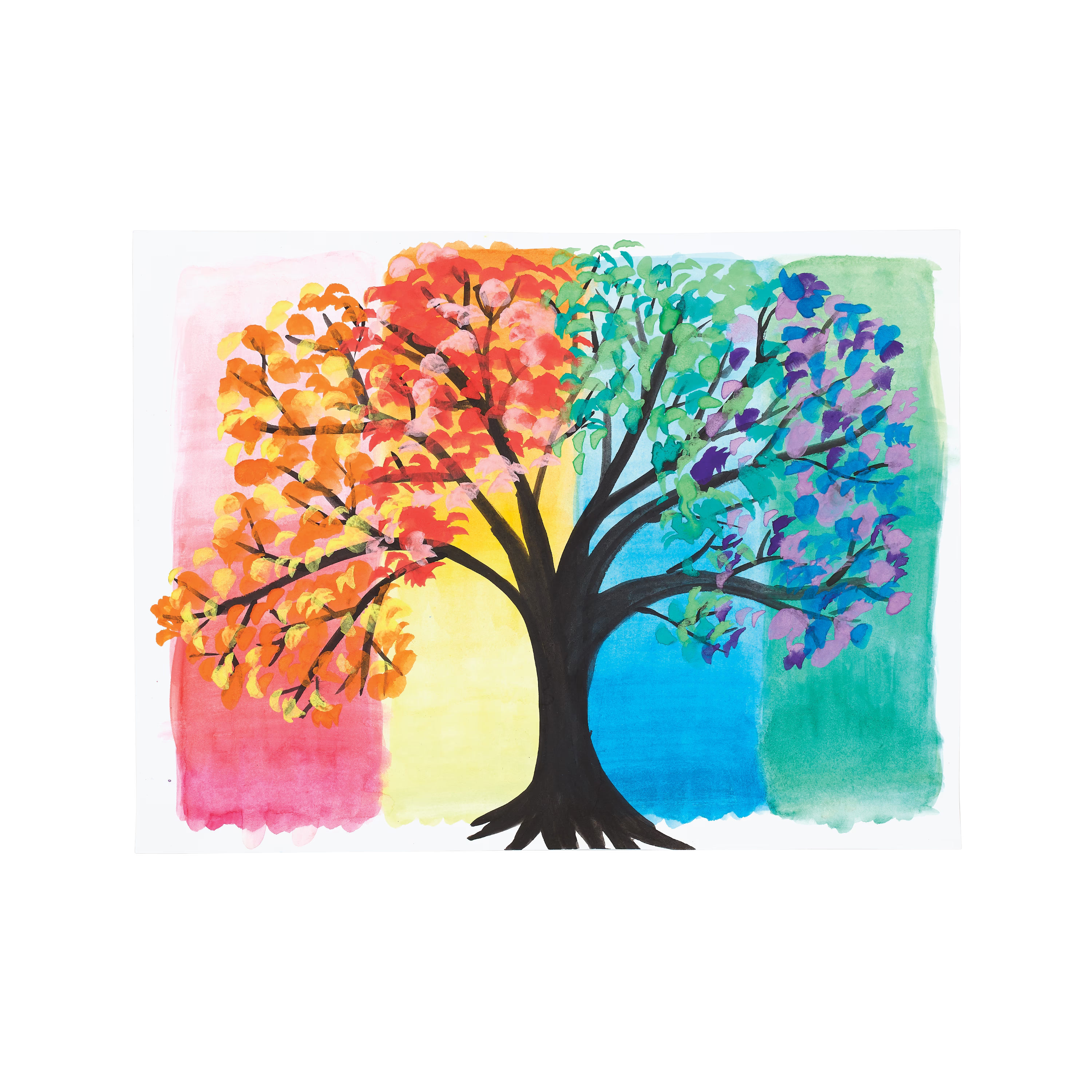 Painted black trunk tree with primary colored leaves on OOLY Lil Watercolor Paint Pad
