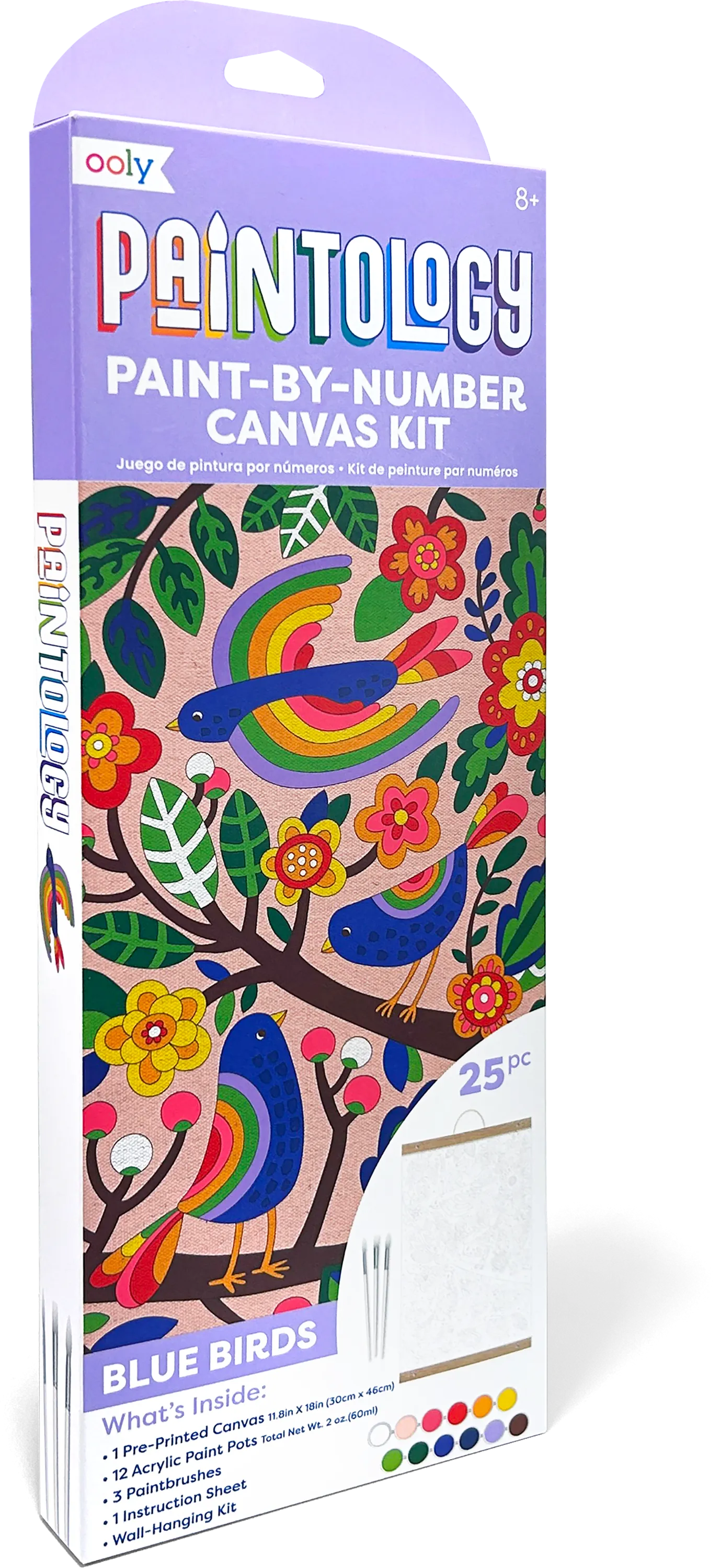 Quarter angle of package of OOLY Paintology Paint-By-Number Canvas Kit - Blue Birds