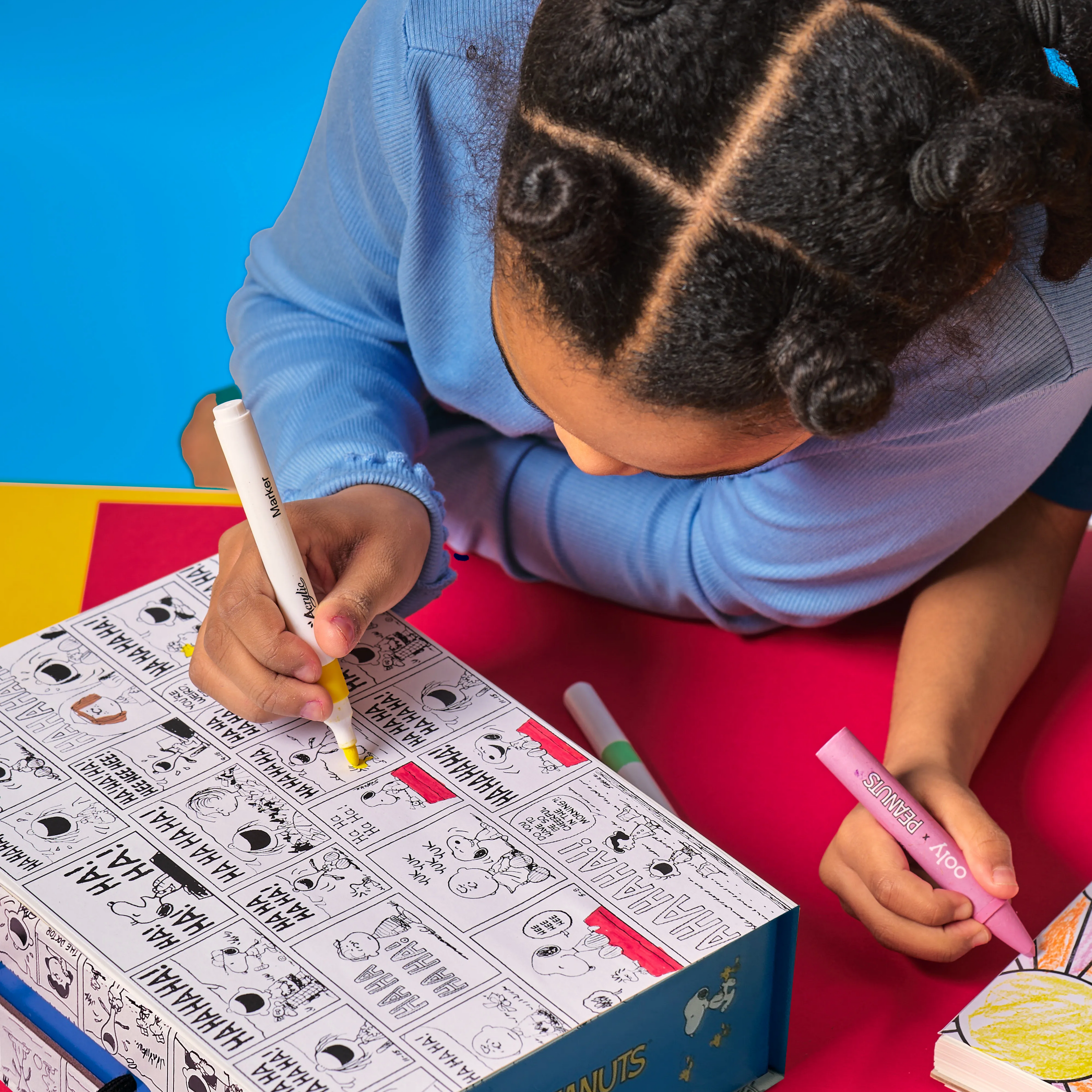 Girl coloring box from a OOLY x Peanuts Coloring Activity & Sticker Kit