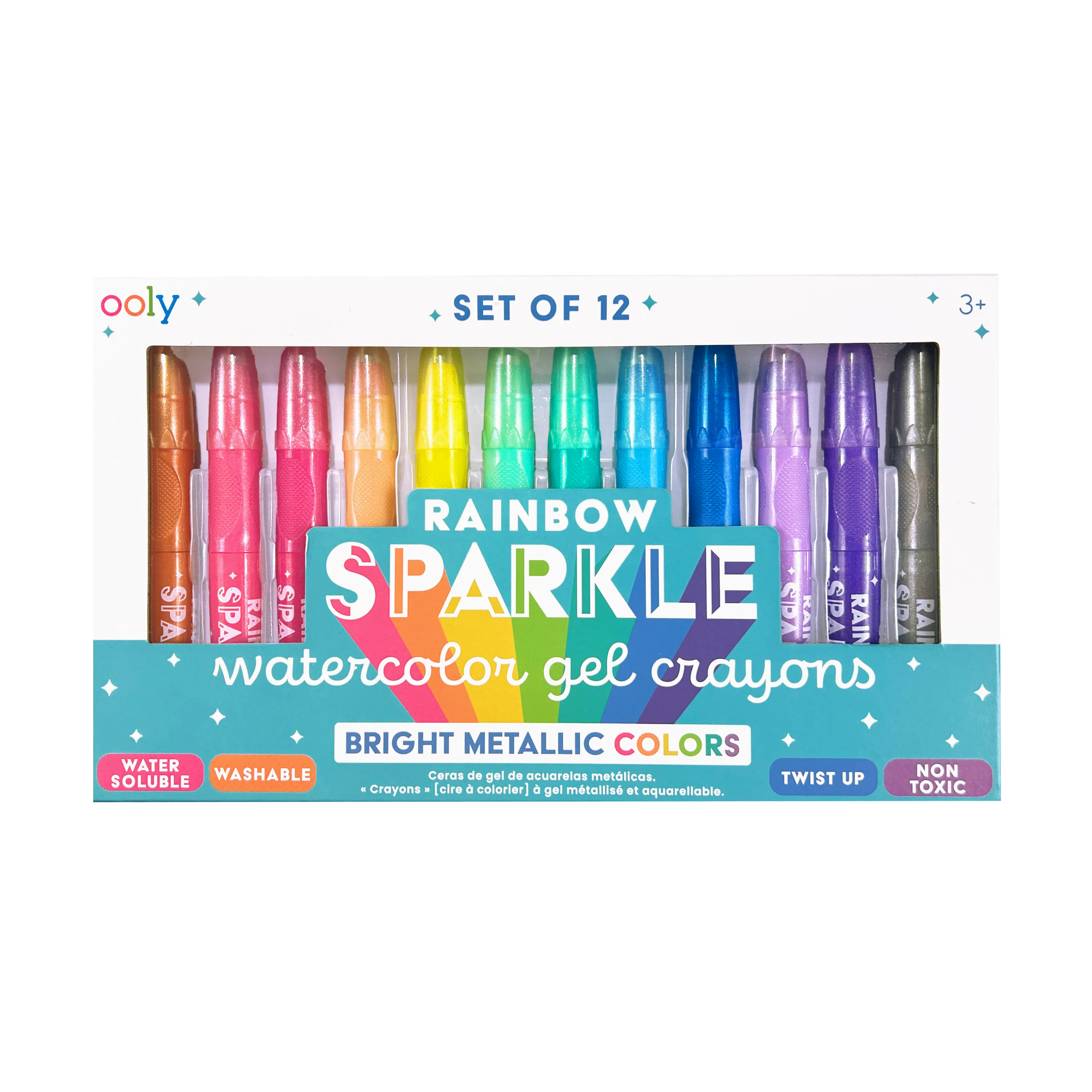 Rainbow Sparkle Metallic Watercolor Gel Crayons - Set of 12
