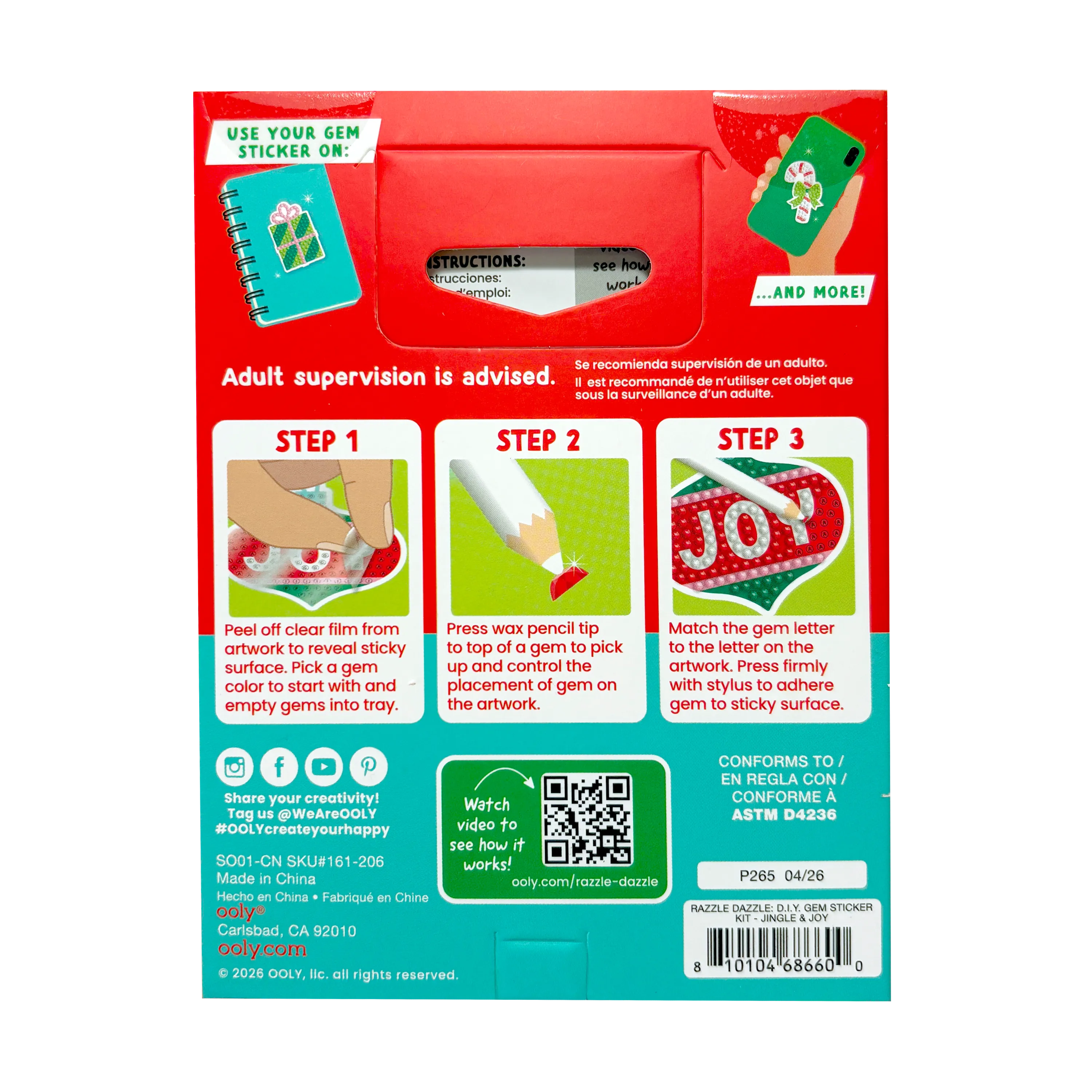 Razzle Dazzle Mini DIY Gem Sticker Kit - Jingle & Joy - 8 Stickers