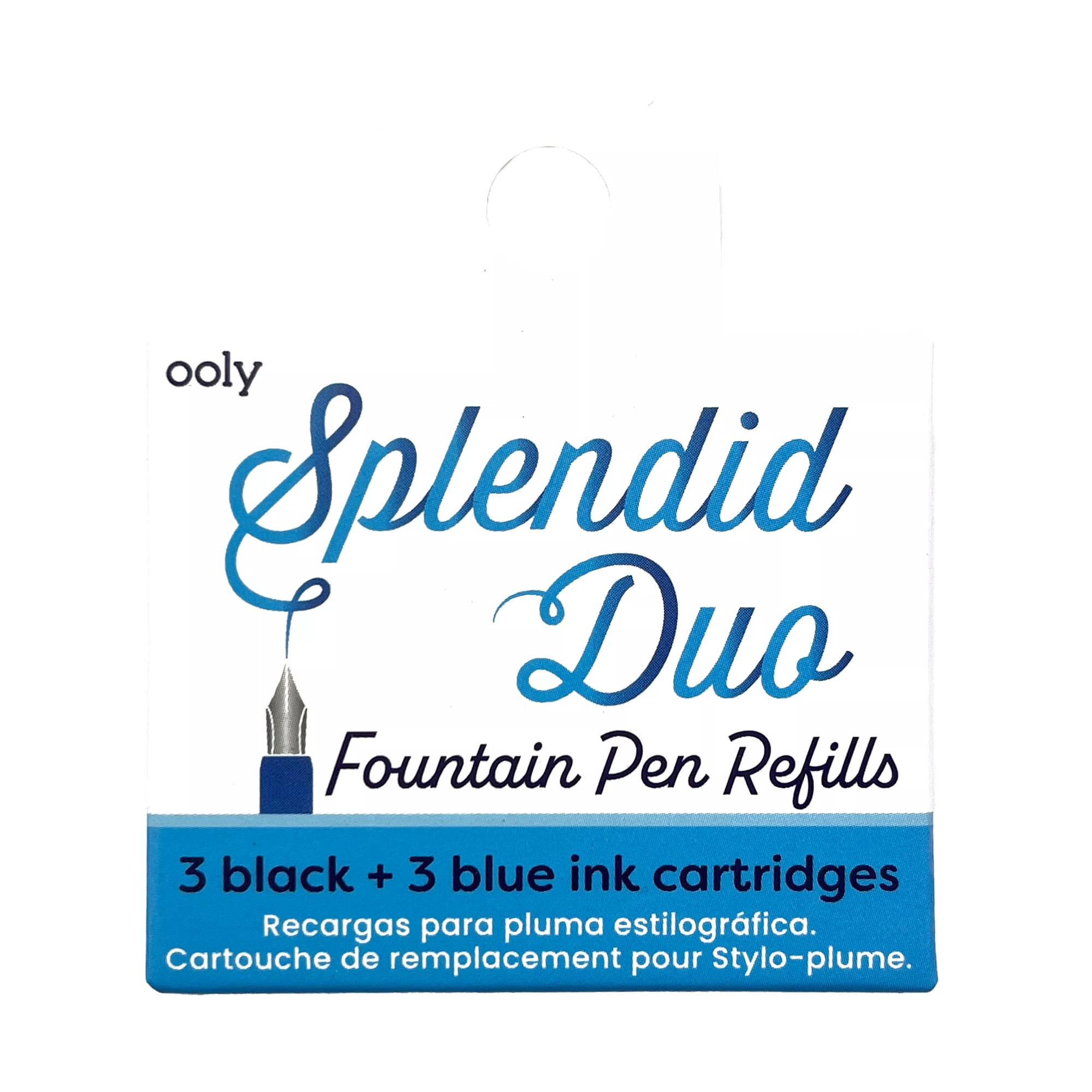 Splendid Duo Fountain Pen Refills - 3 Black & 3 Blue Ink Cartridges front of packaging