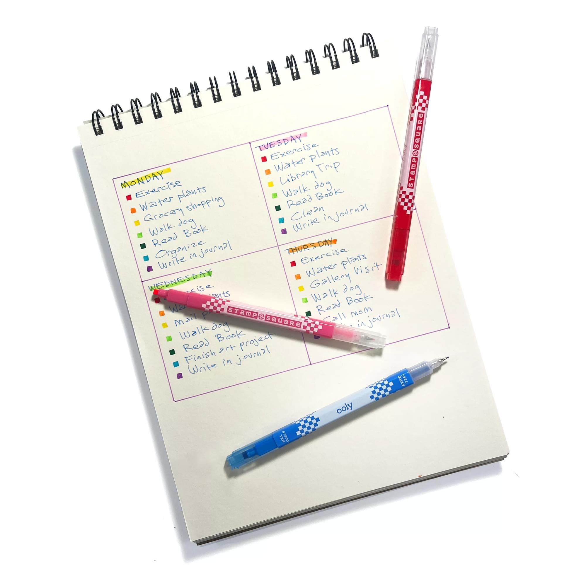Stamp-A-Square Double Ended Markers resting on top of sketchbook with to-do list