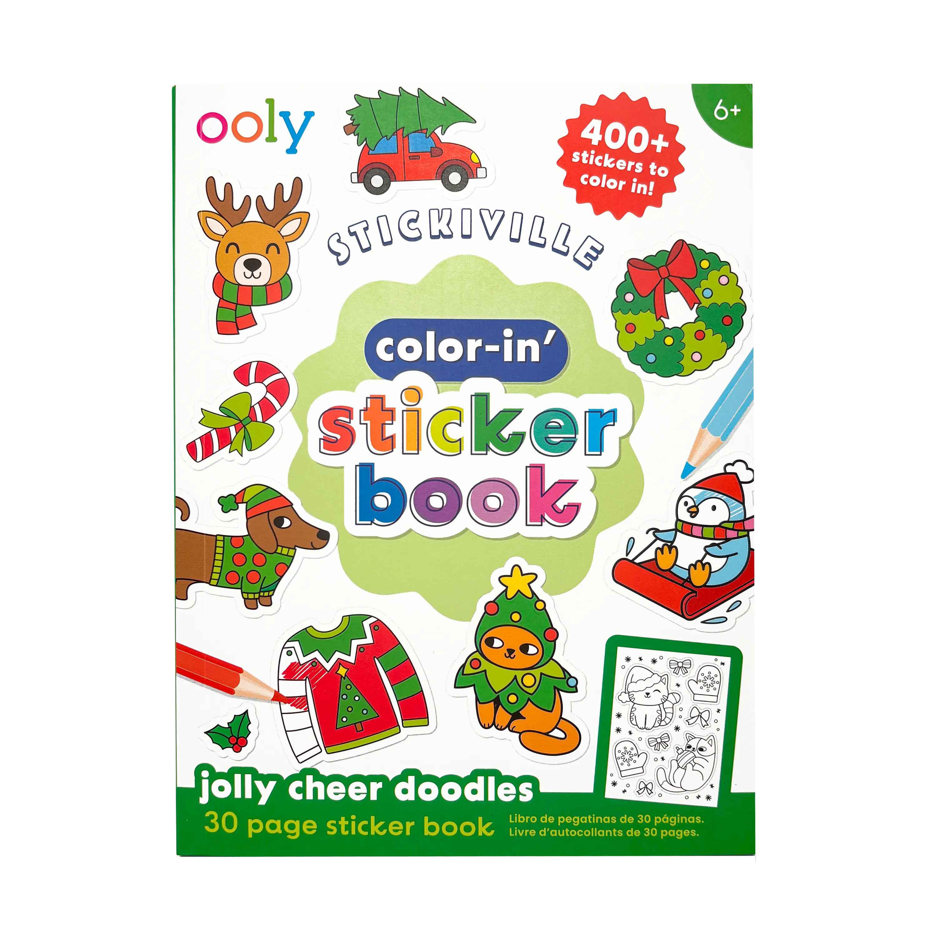 Stickiville Color-In' Sticker Book - Jolly Cheer Doodles - 400+ Stickers