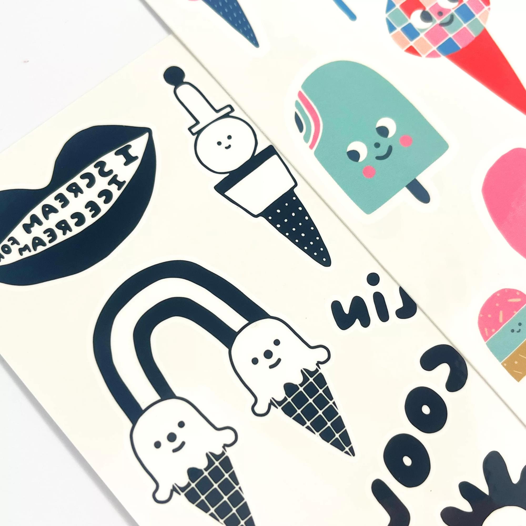 Tattoo-Palooza x Suzy Ultman: Temporary Tattoos Mini Pack - Ice Cream Party sheet close up