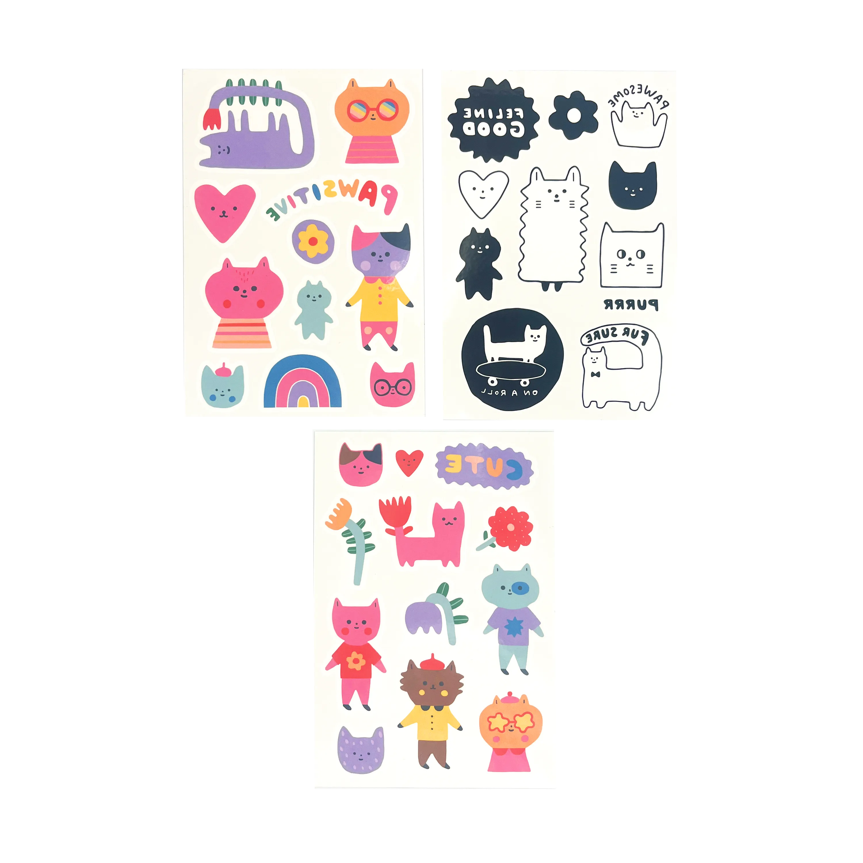 3 sheets of Tattoo-Palooza x Suzy Ultman: Temporary Tattoos Mini Pack - Pawsitive Cats