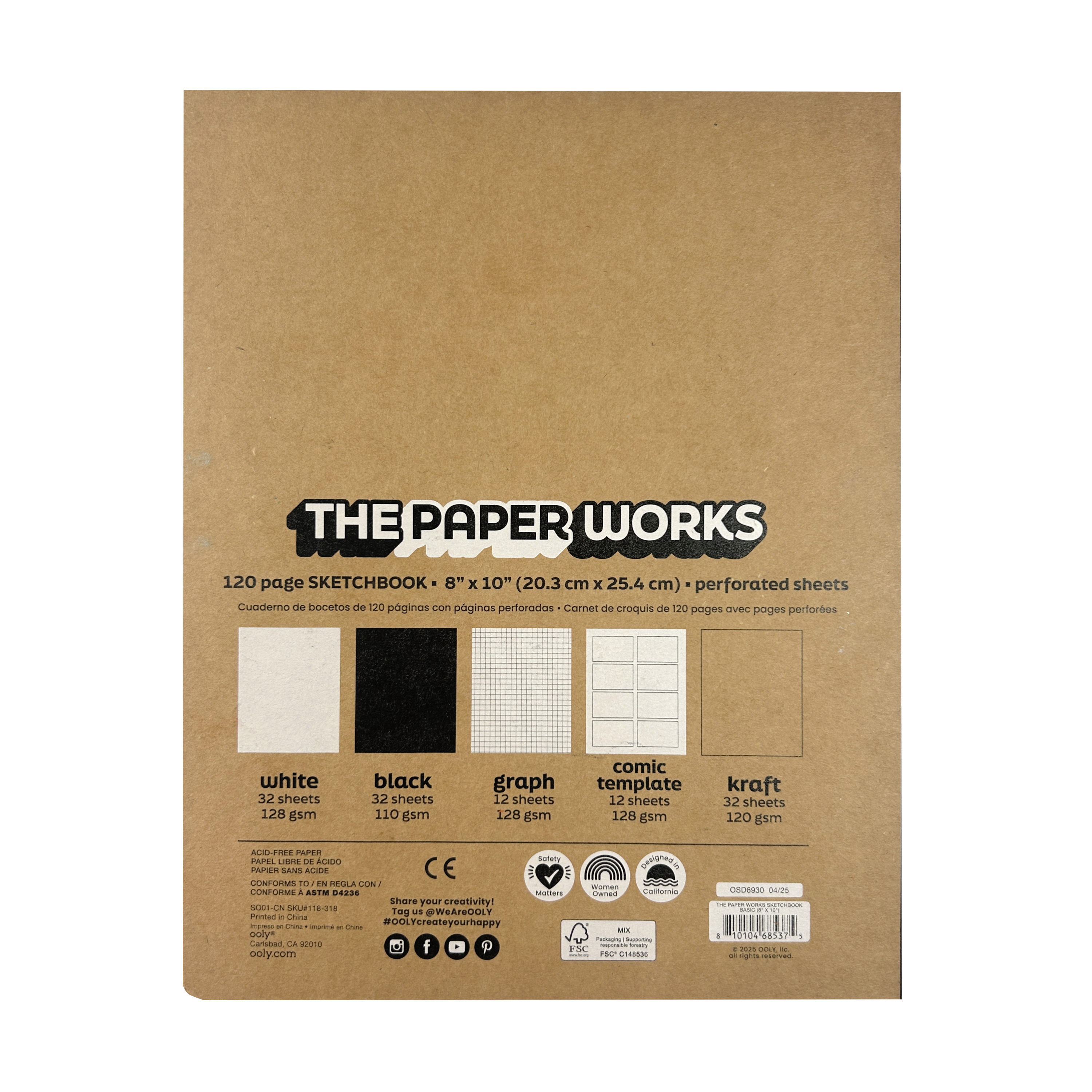 Back cover of OOLY's The Paper Works Sketchbook on a white background