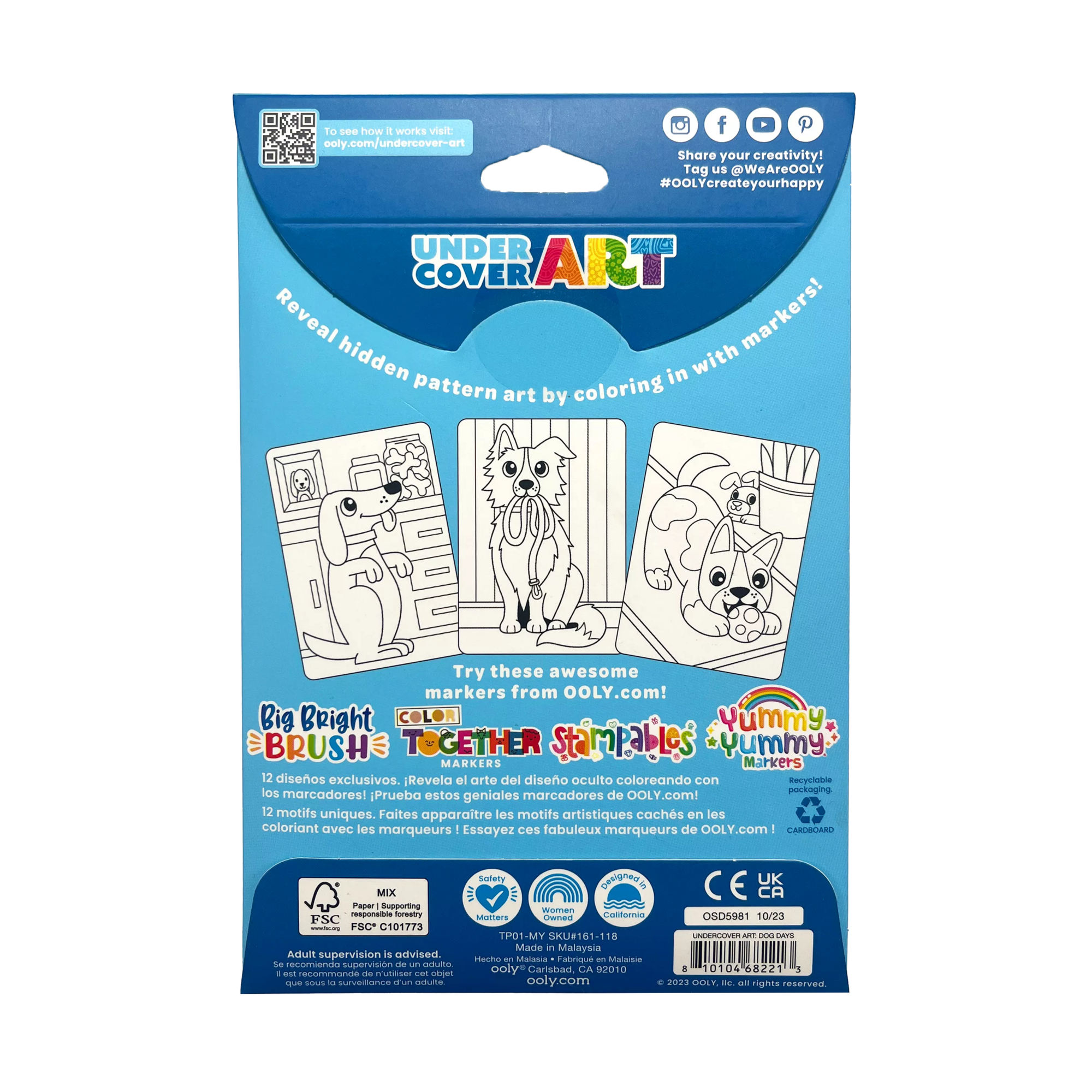 Undercover Art Hidden Pattern Coloring Activity Art Cards - Dog Days back of packaging