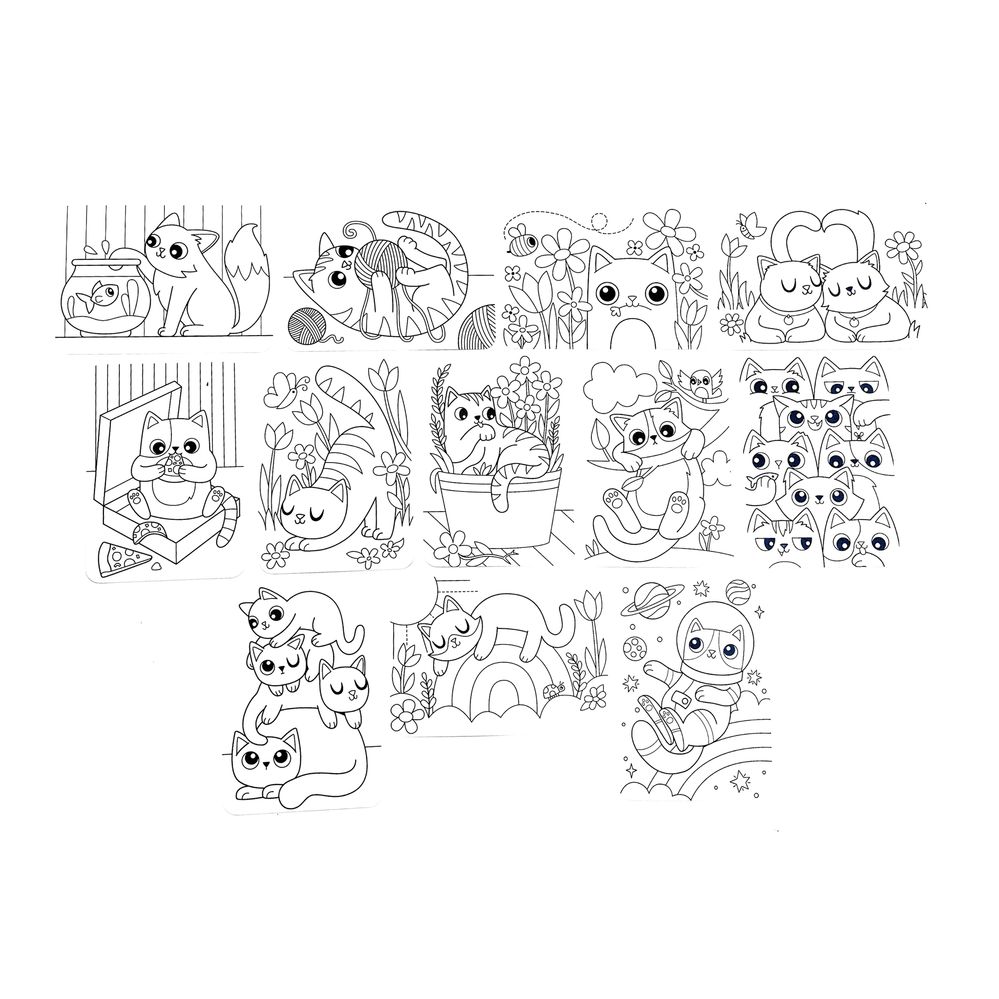 OOLY Undercover Art Hidden Pattern Coloring Activity Art Cards - Smitten Kittens blank cards on white background