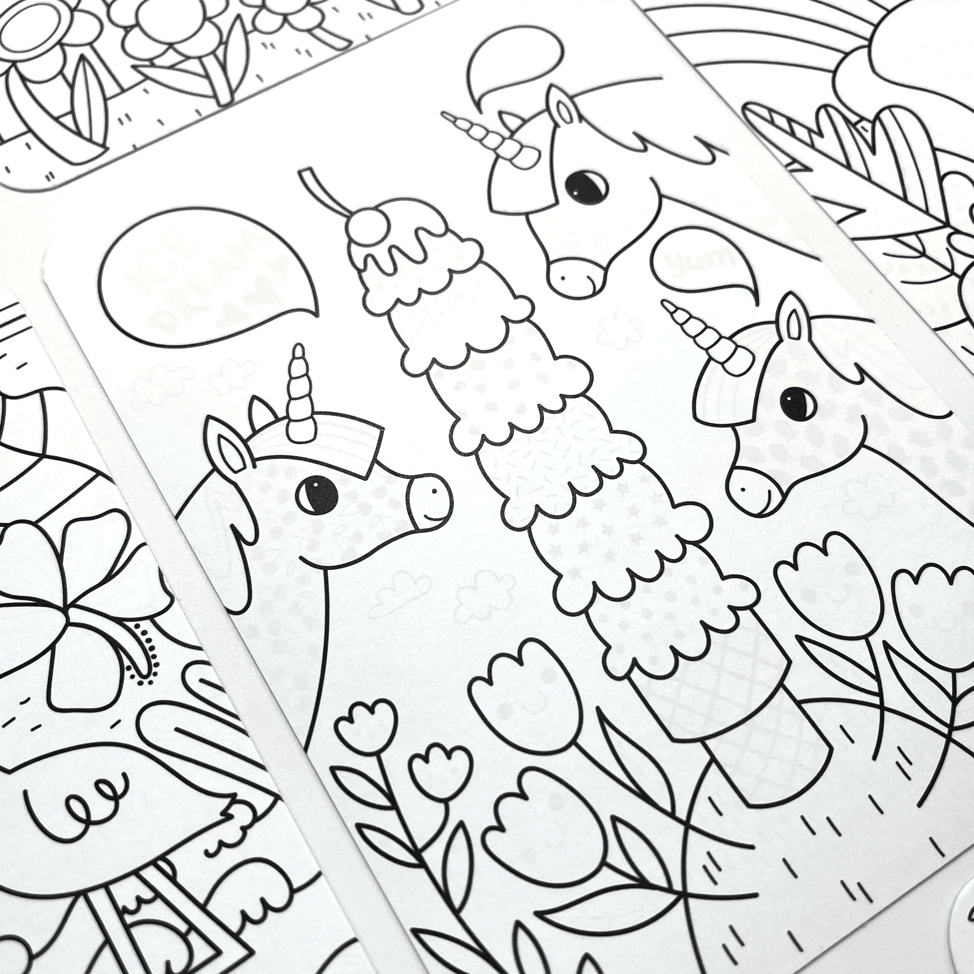OOLY Undercover Art Hidden Pattern Coloring Activity Art Cards - Unicorn Friends blank coloring page