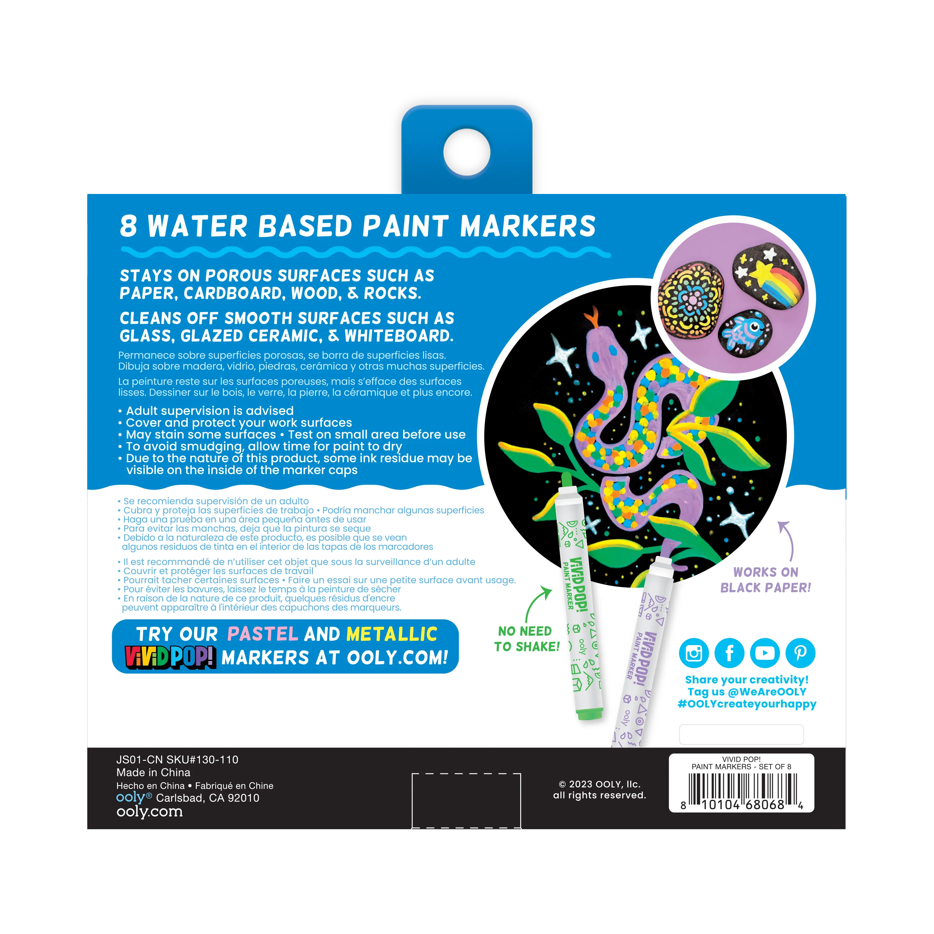 Back of packaging of OOLY Vivid Pop! Water Based Paint Markers