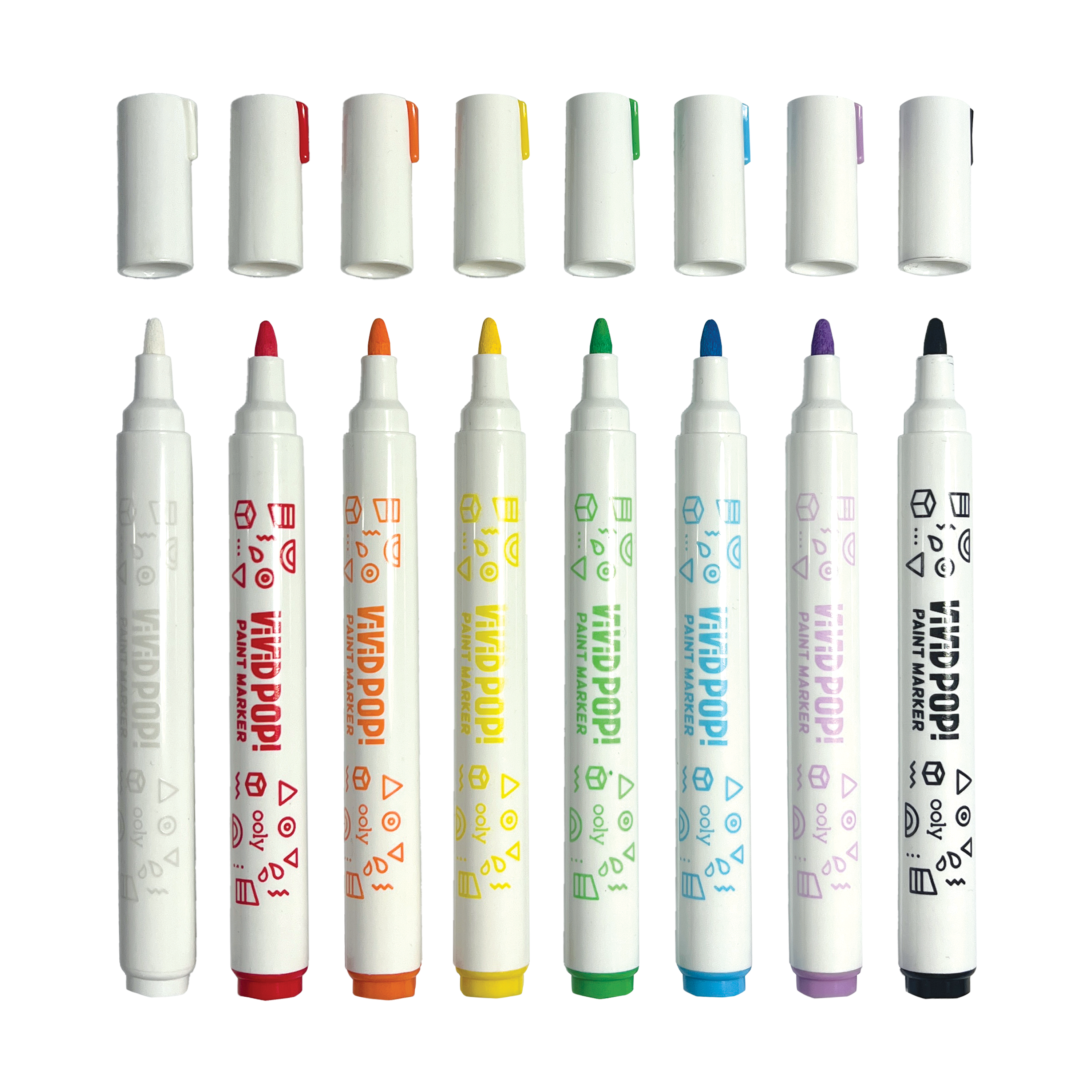 Row of uncapped markers from OOLY Vivid Pop! Water Based Paint Markers - Set of 8