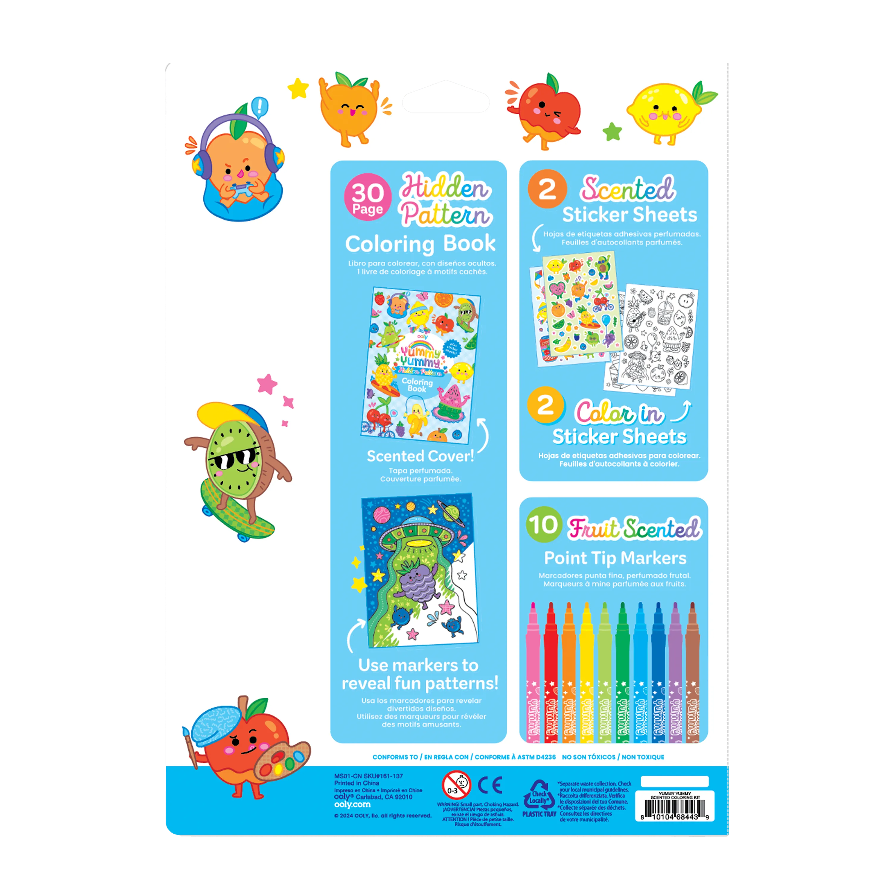 Back of packaging of OOLY Yummy Yummy Scented Coloring Kit - Markers Stickers Coloring Book