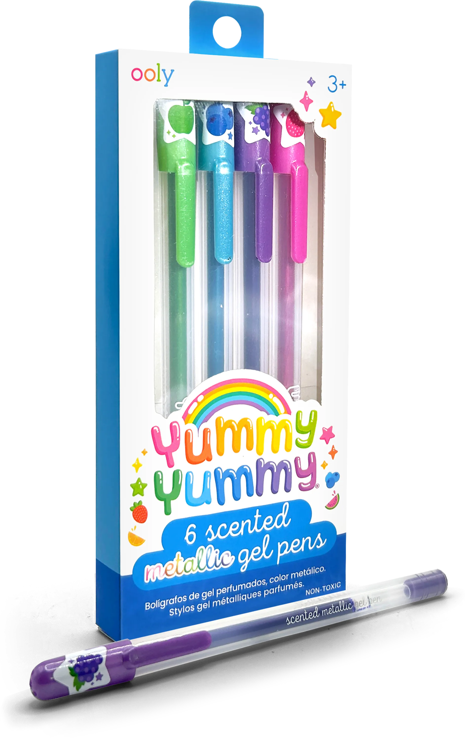 Yummy Yummy Scented Gel Pens - Metallic - Set of 6 three quarters packaging