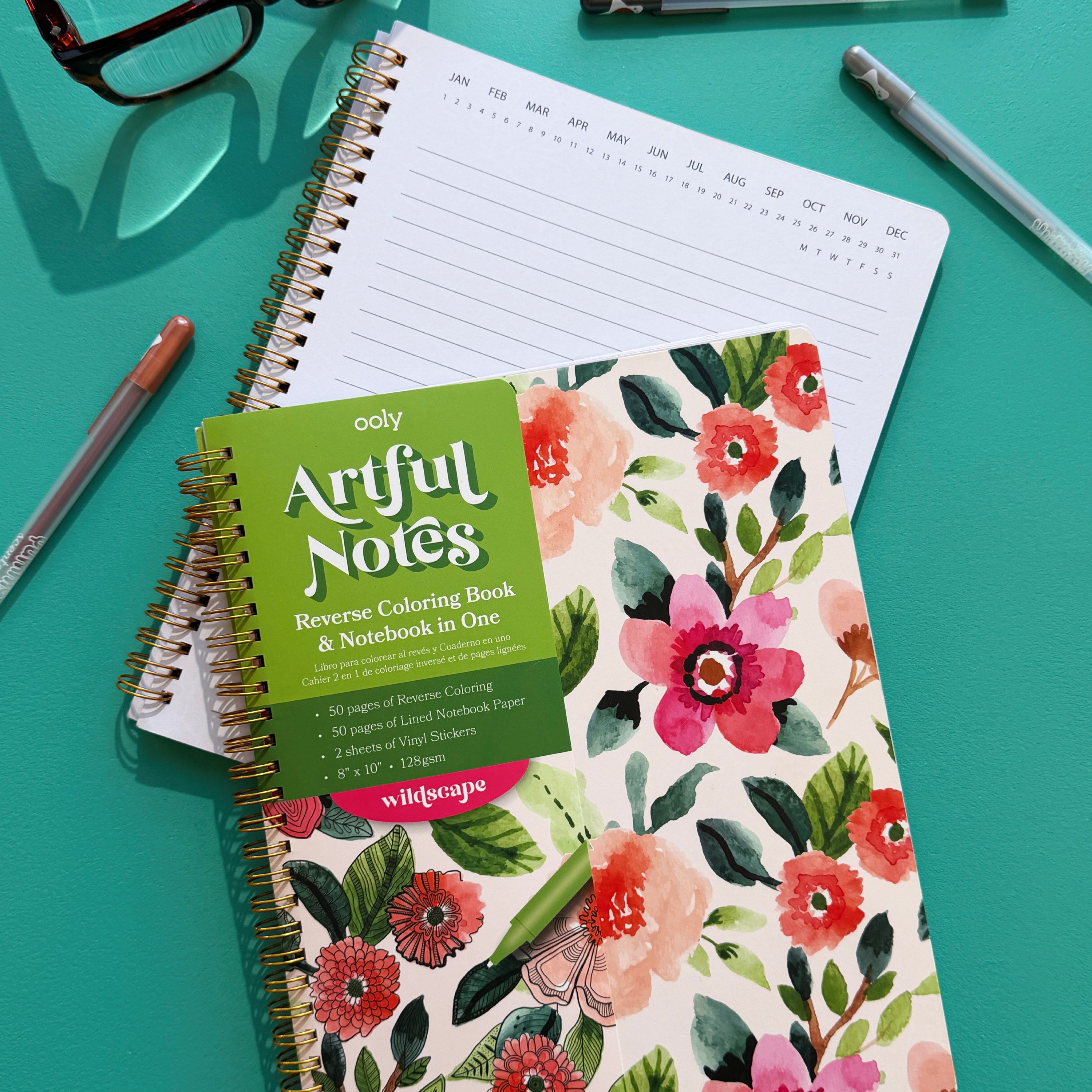 Artful Notes Reverse Coloring Notebook - Wildscape - 100 Pages 2 Sticker Sheets