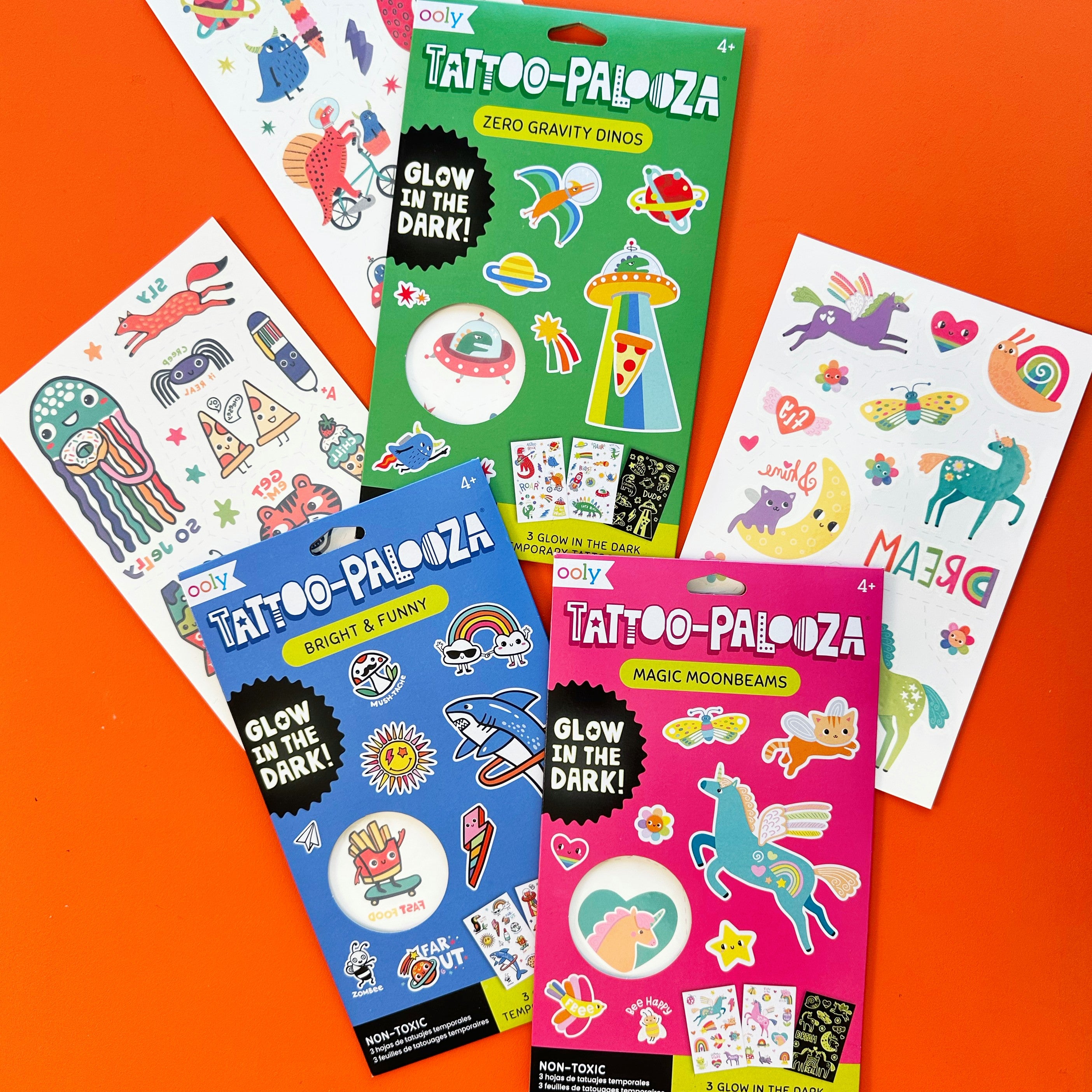 Tattoo-Palooza Glow in the Dark Temporary Tattoos - Zero Gravity Dinos - 3 Sheets