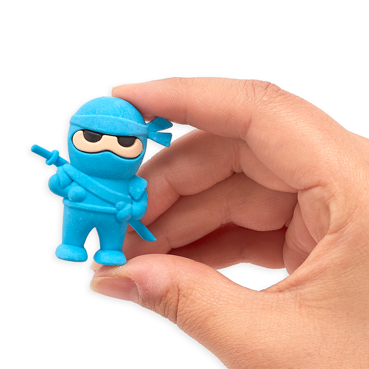 Hand holding up blue Ninja Eraser