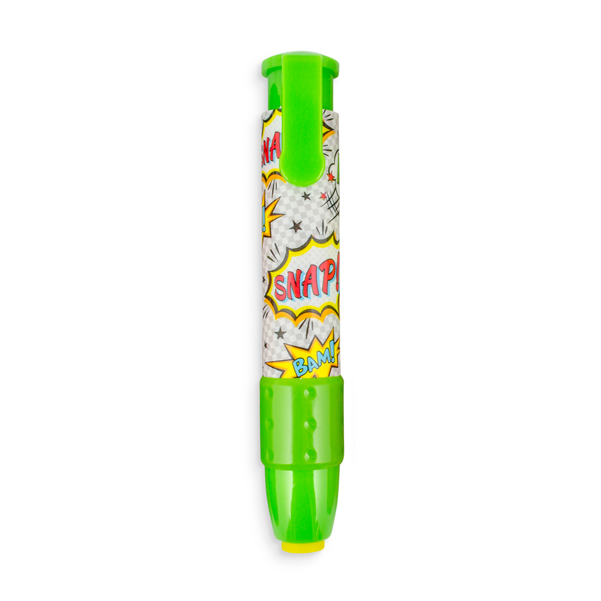 Green Comic Attack ClickIt pencil eraser with comic designs