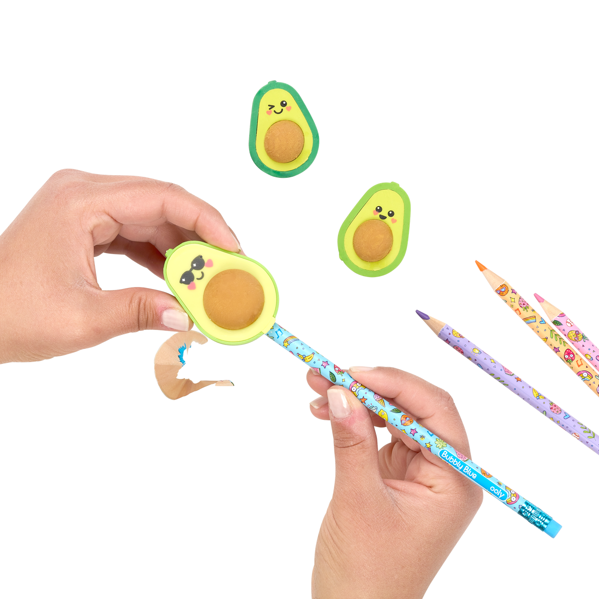 OOLY Avocado Love Eraser and Sharpener using sharpener