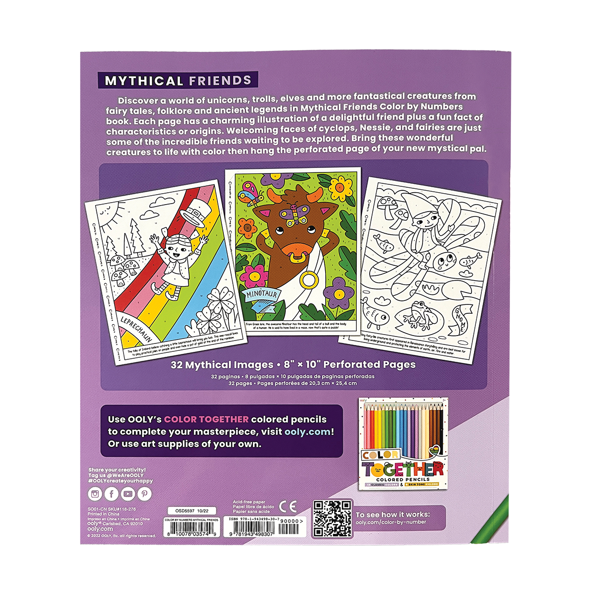 OOLY Color By Numbers Coloring Book - Mythical Friends back page view