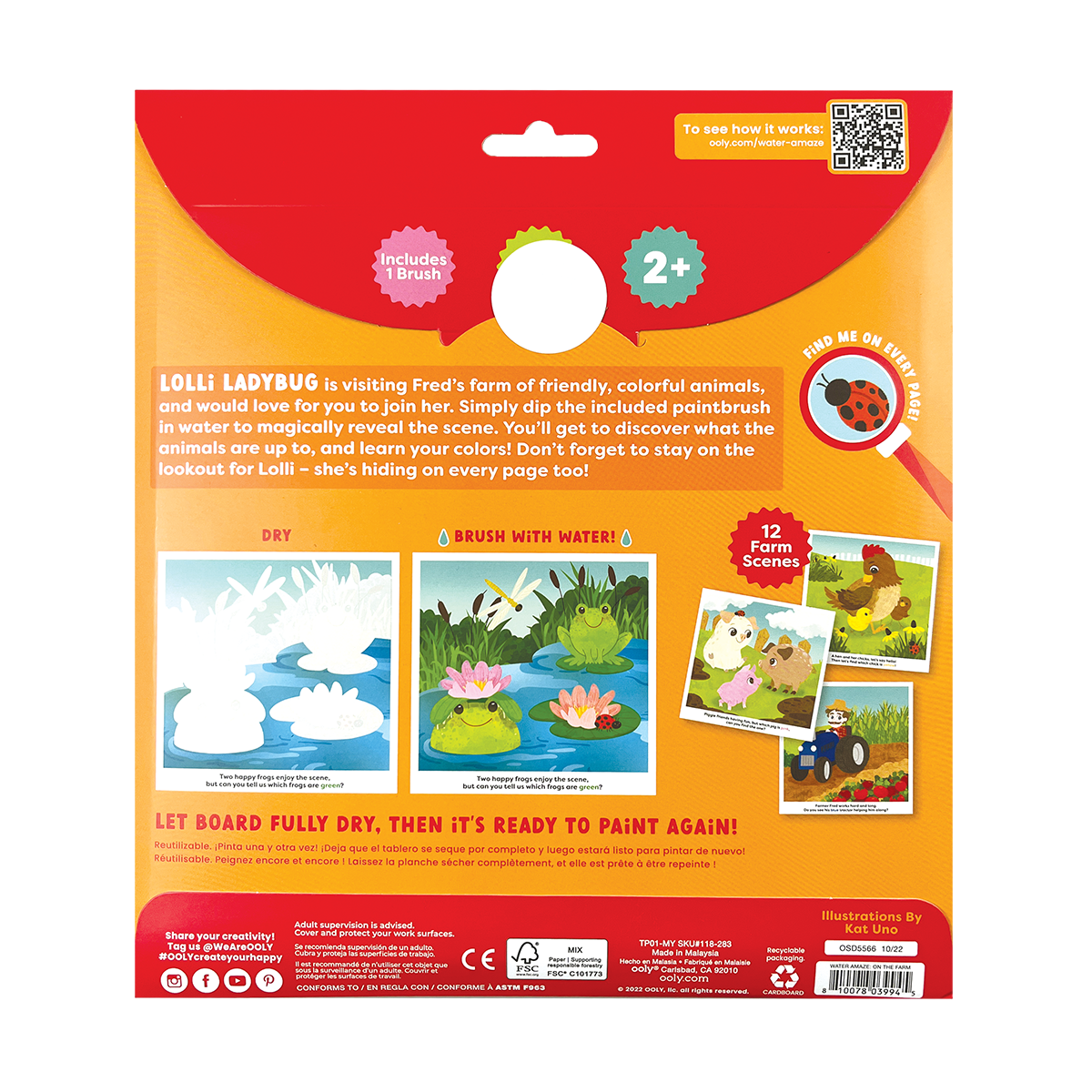 OOLY Water Amaze Water Reveal Boards - On The Farm back over of packaging